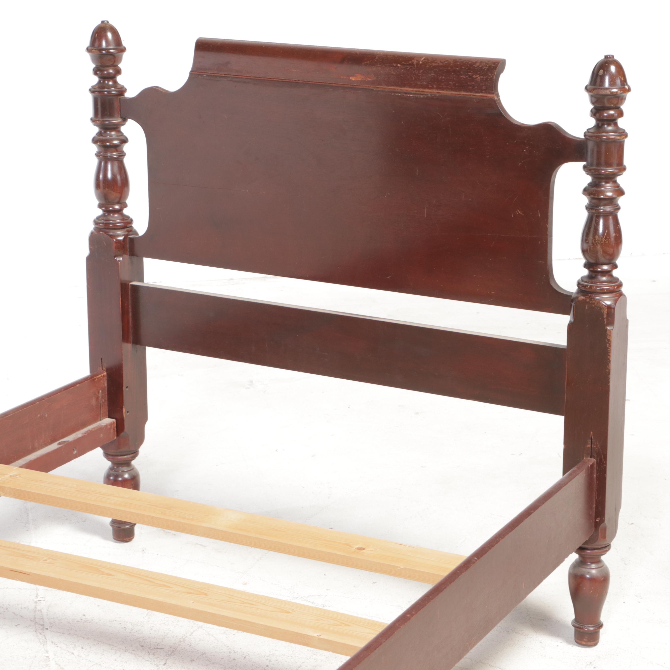 Two Hungerford Colonial Style Mahogany Twin Beds with Nightstand and Bedding