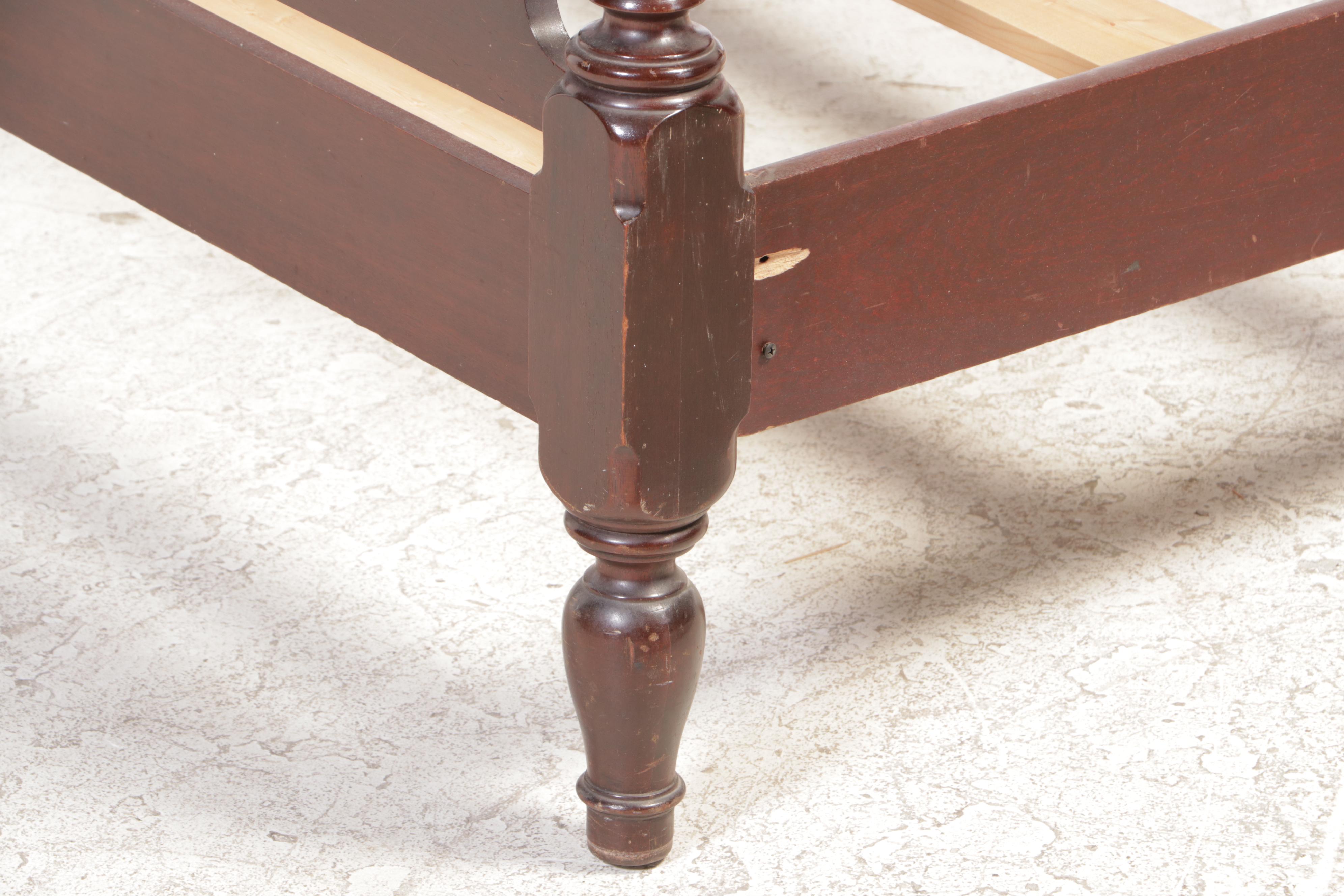 Two Hungerford Colonial Style Mahogany Twin Beds with Nightstand and Bedding