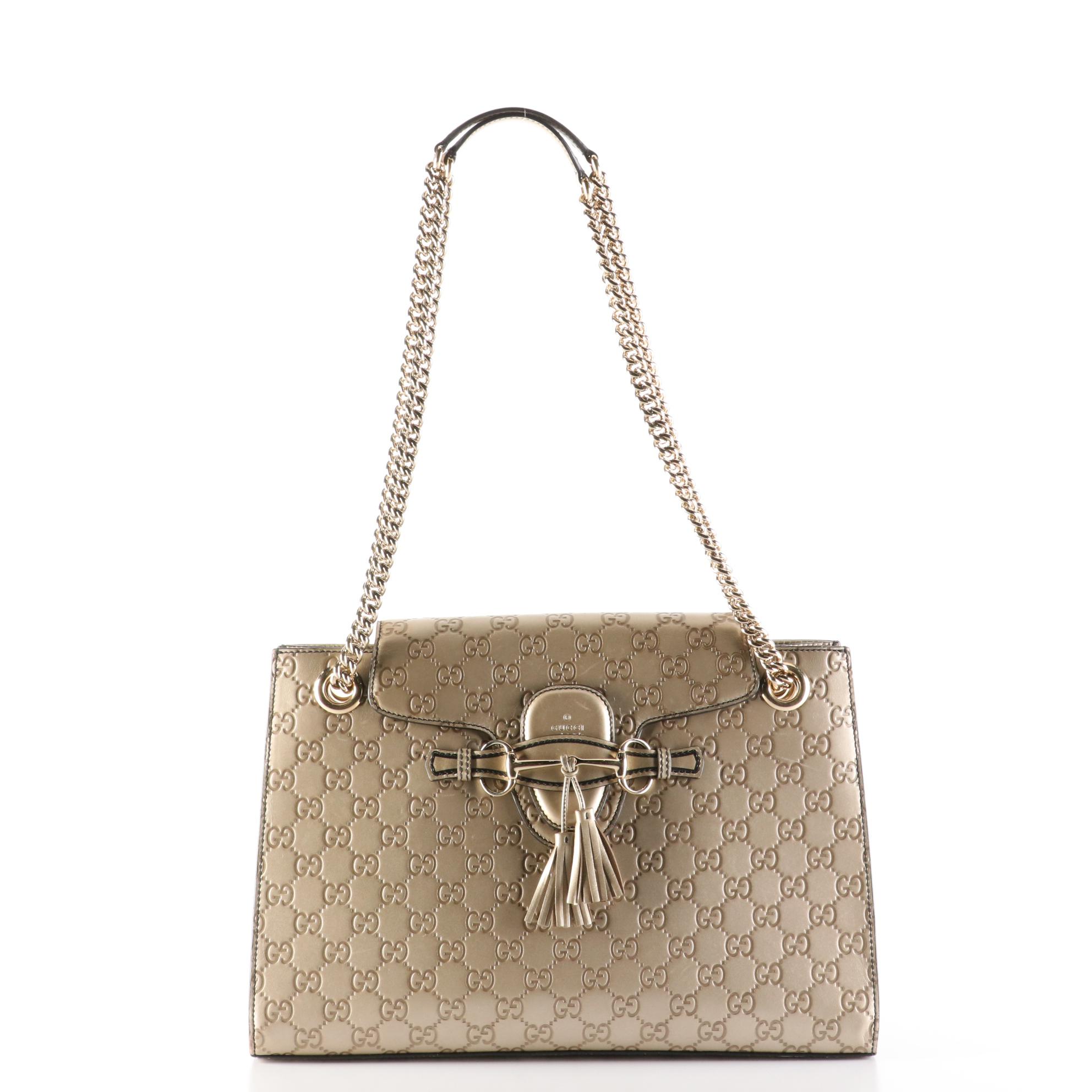 Gucci Emily Shoulder Bag with Tassels in Metallic Guccissima Leather