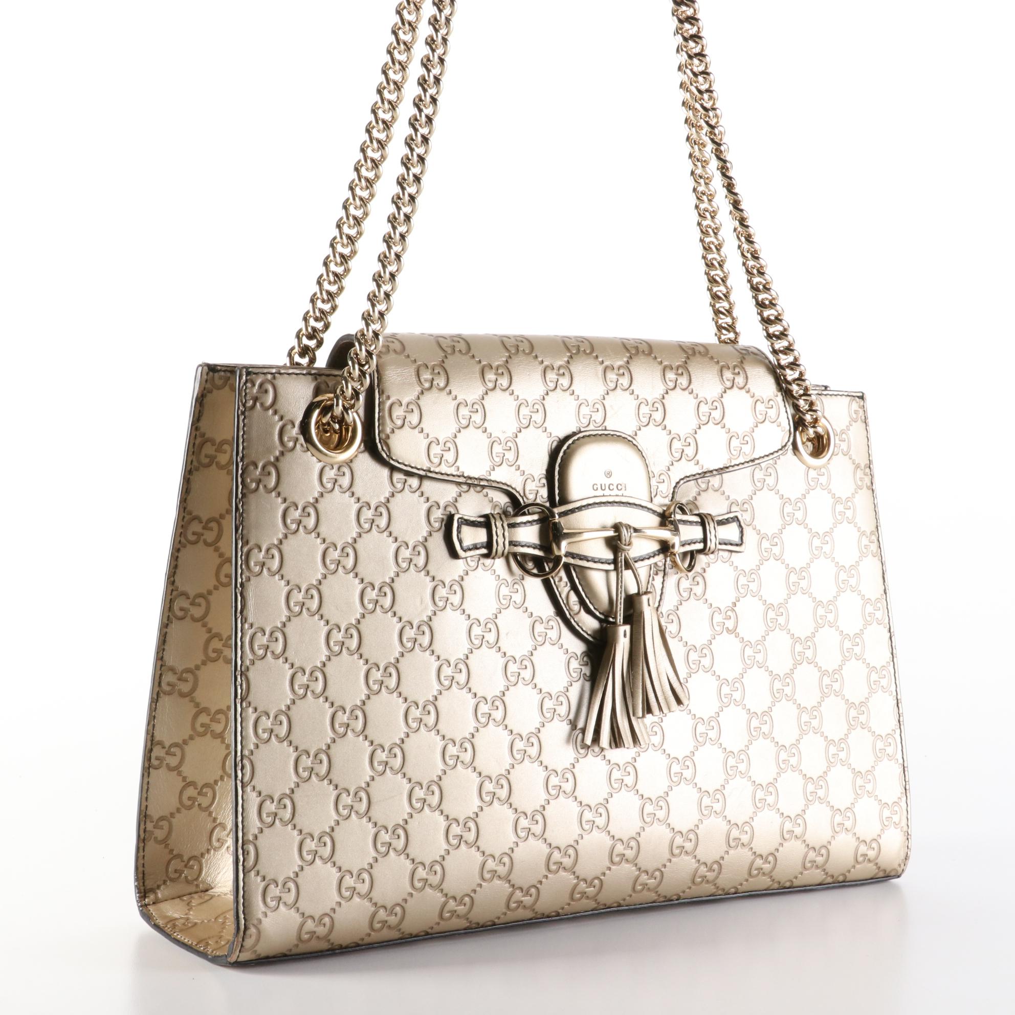 Gucci Emily Shoulder Bag with Tassels in Metallic Guccissima Leather