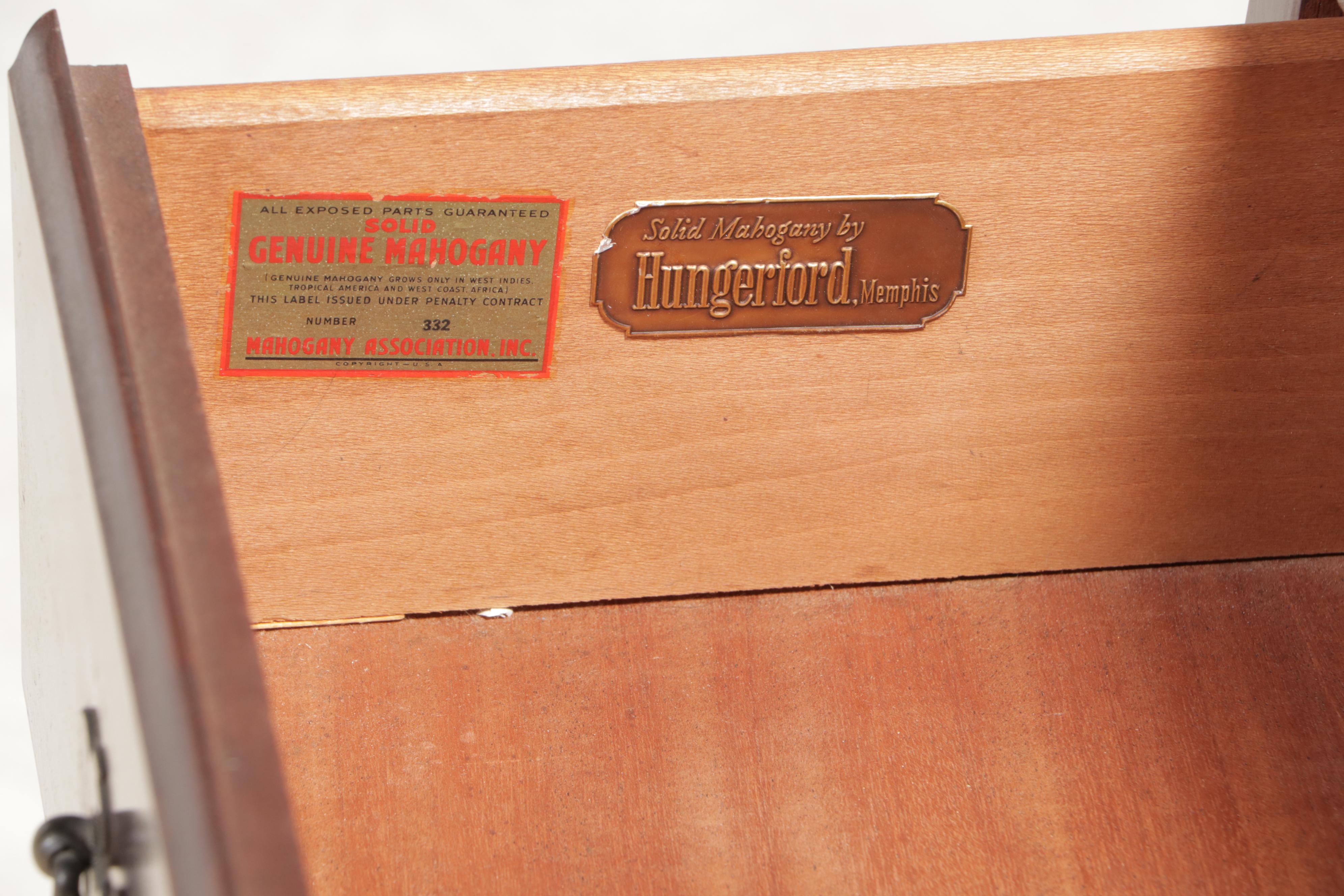 Two Hungerford Colonial Style Mahogany Twin Beds with Nightstand and Bedding