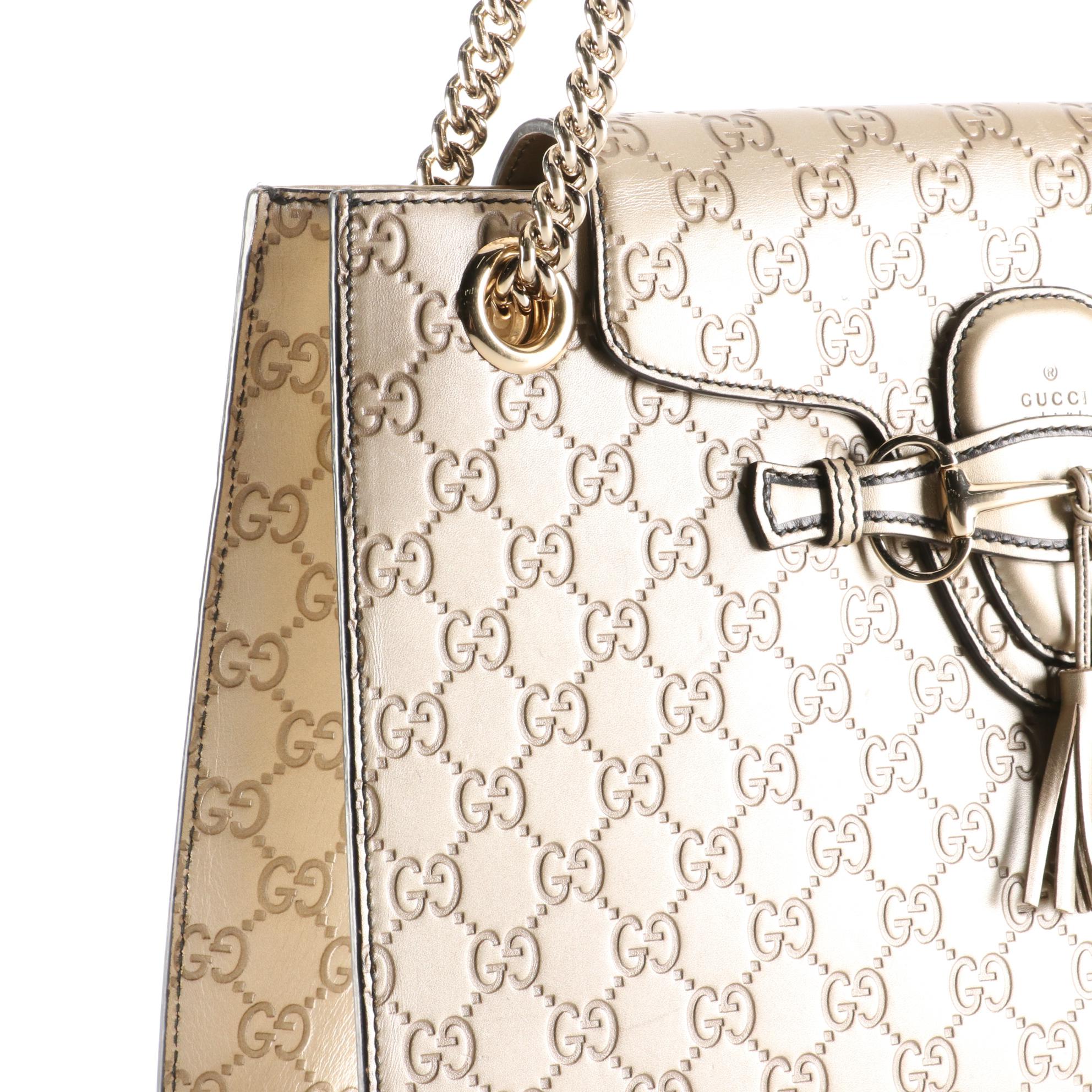 Gucci Emily Shoulder Bag with Tassels in Metallic Guccissima Leather