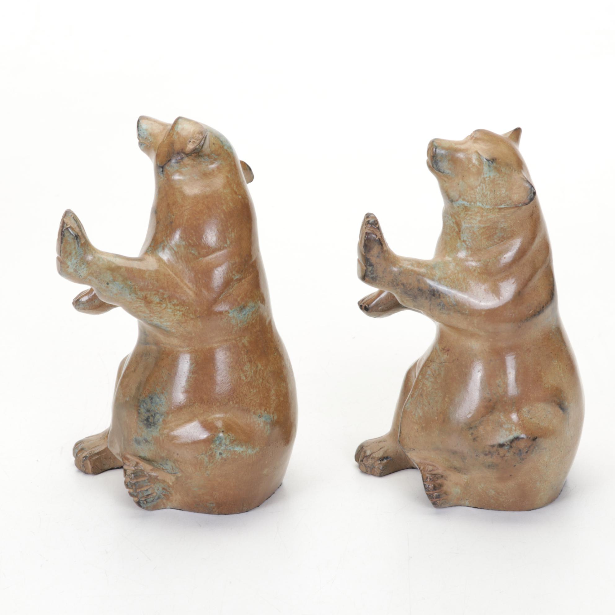 Franklin Norwood Framed Etching With Pair of Pottery Bear Bookends