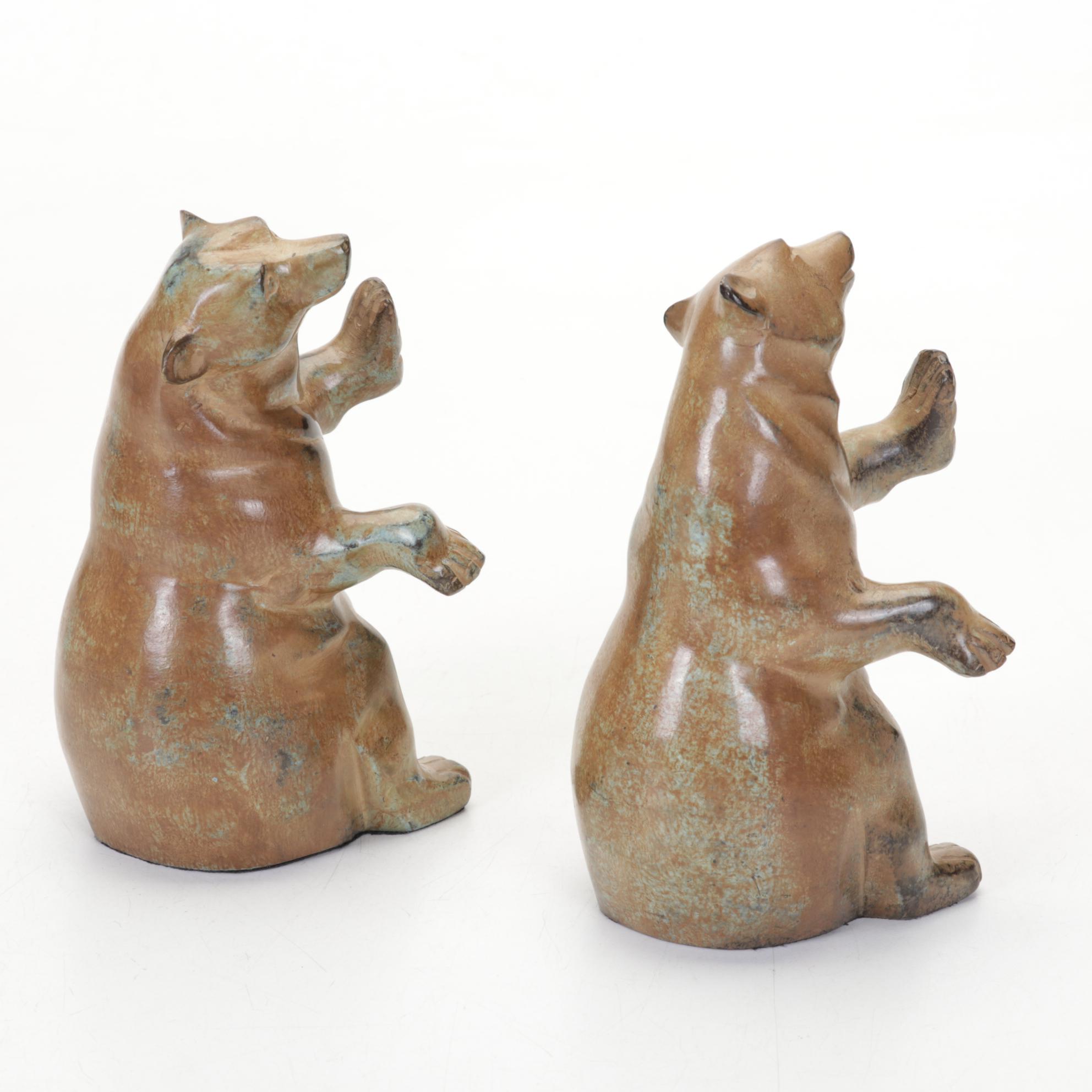 Franklin Norwood Framed Etching With Pair of Pottery Bear Bookends