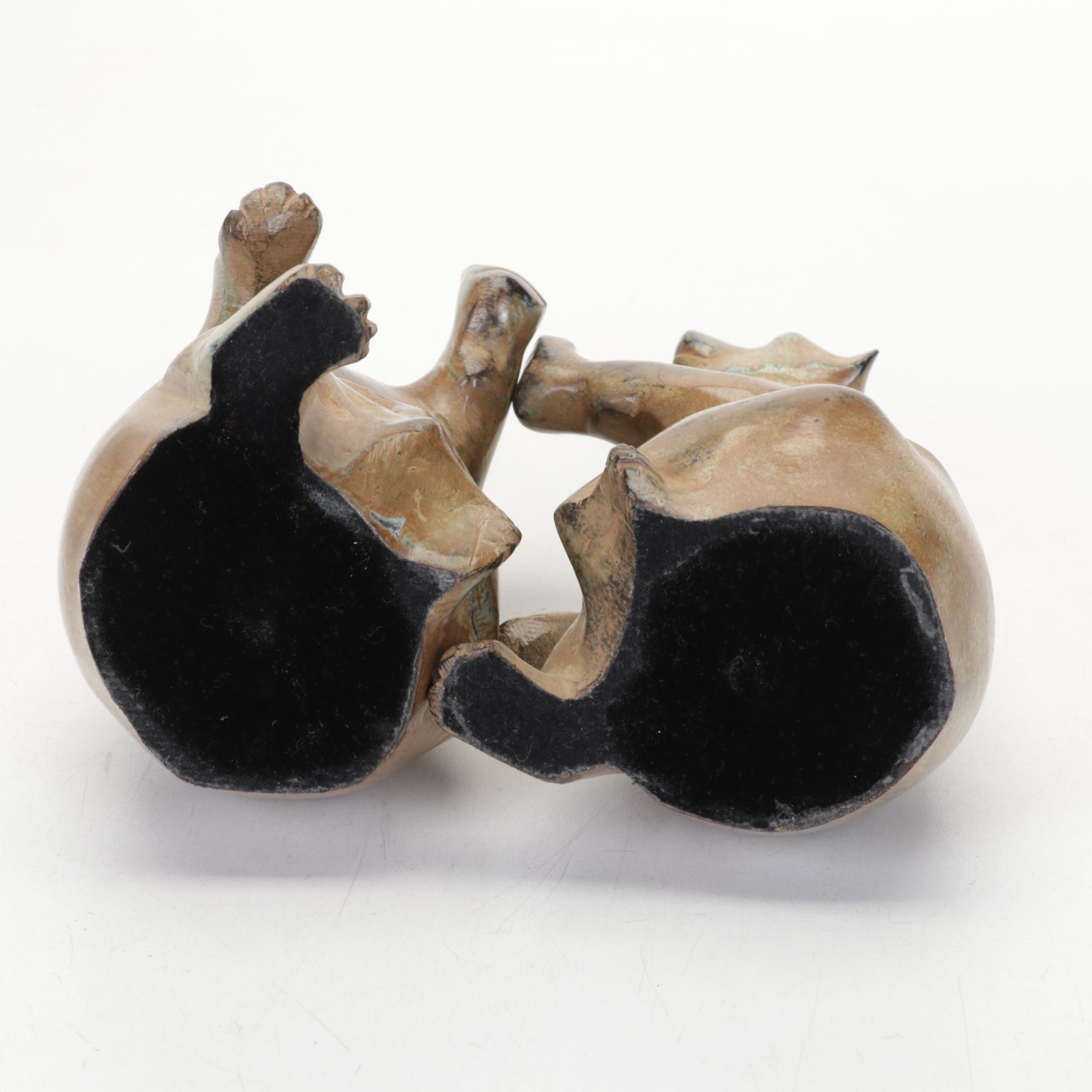 Franklin Norwood Framed Etching With Pair of Pottery Bear Bookends