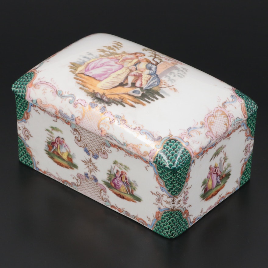 French Hand-Painted Porcelain Jewelry Casket, 19th Century