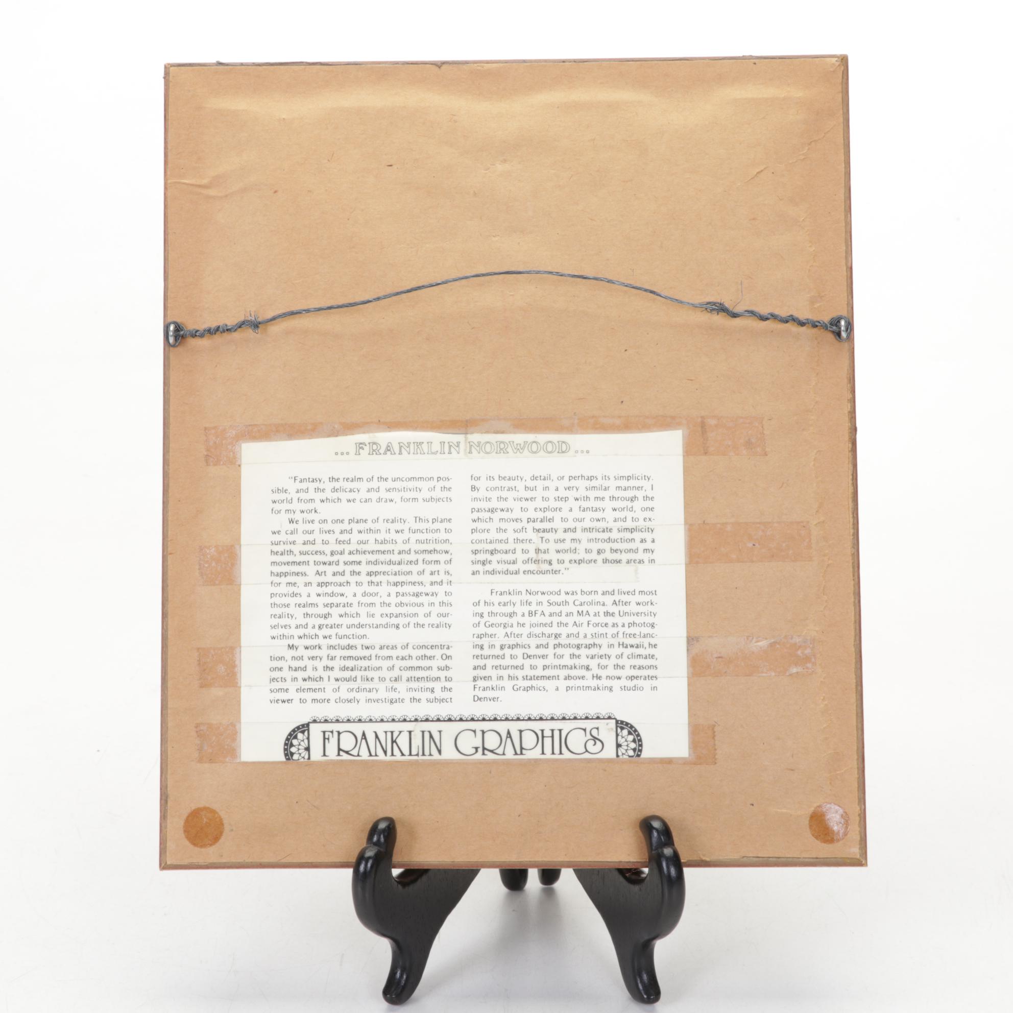 Franklin Norwood Framed Etching With Pair of Pottery Bear Bookends