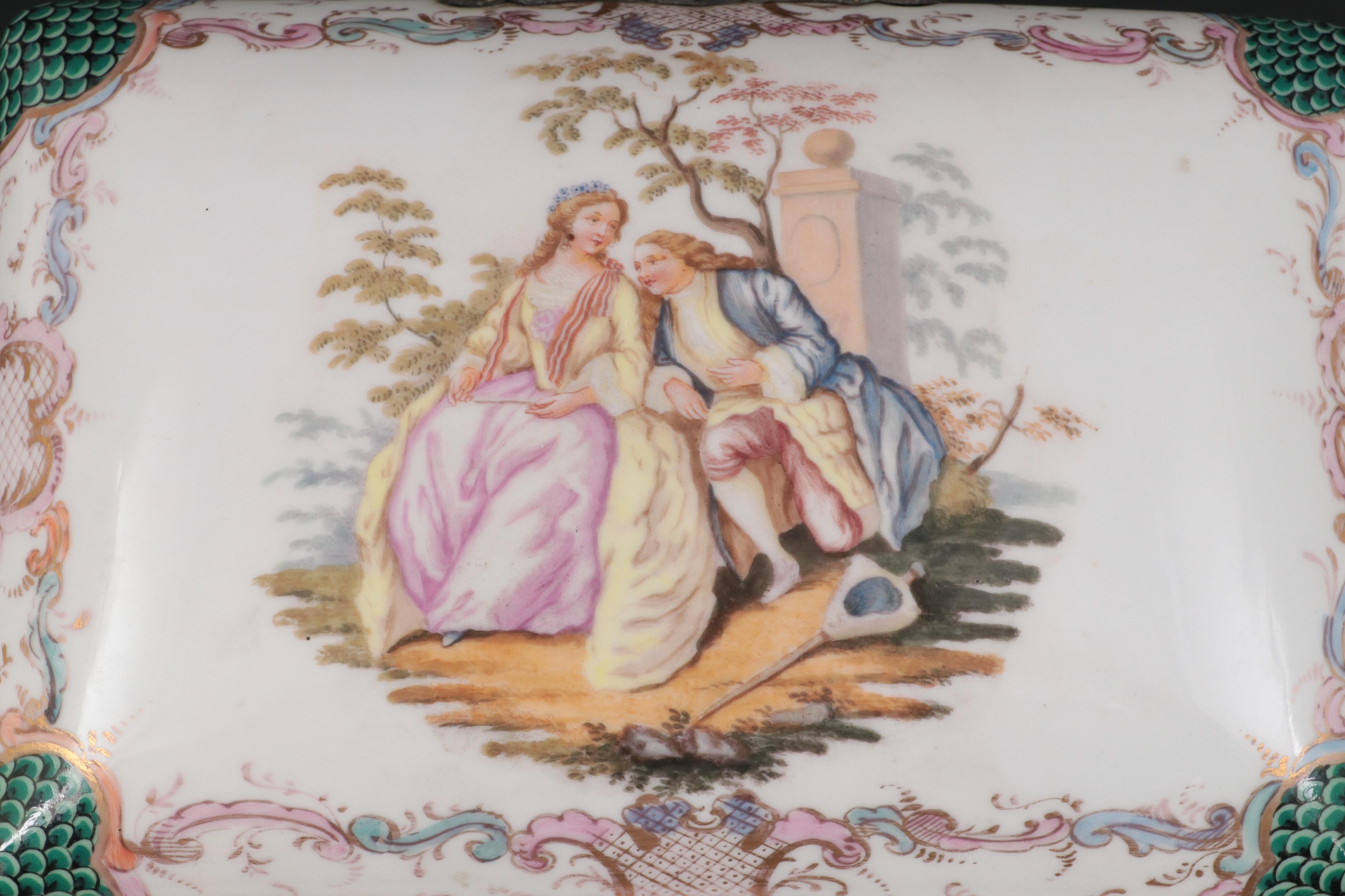 French Hand-Painted Porcelain Jewelry Casket, 19th Century