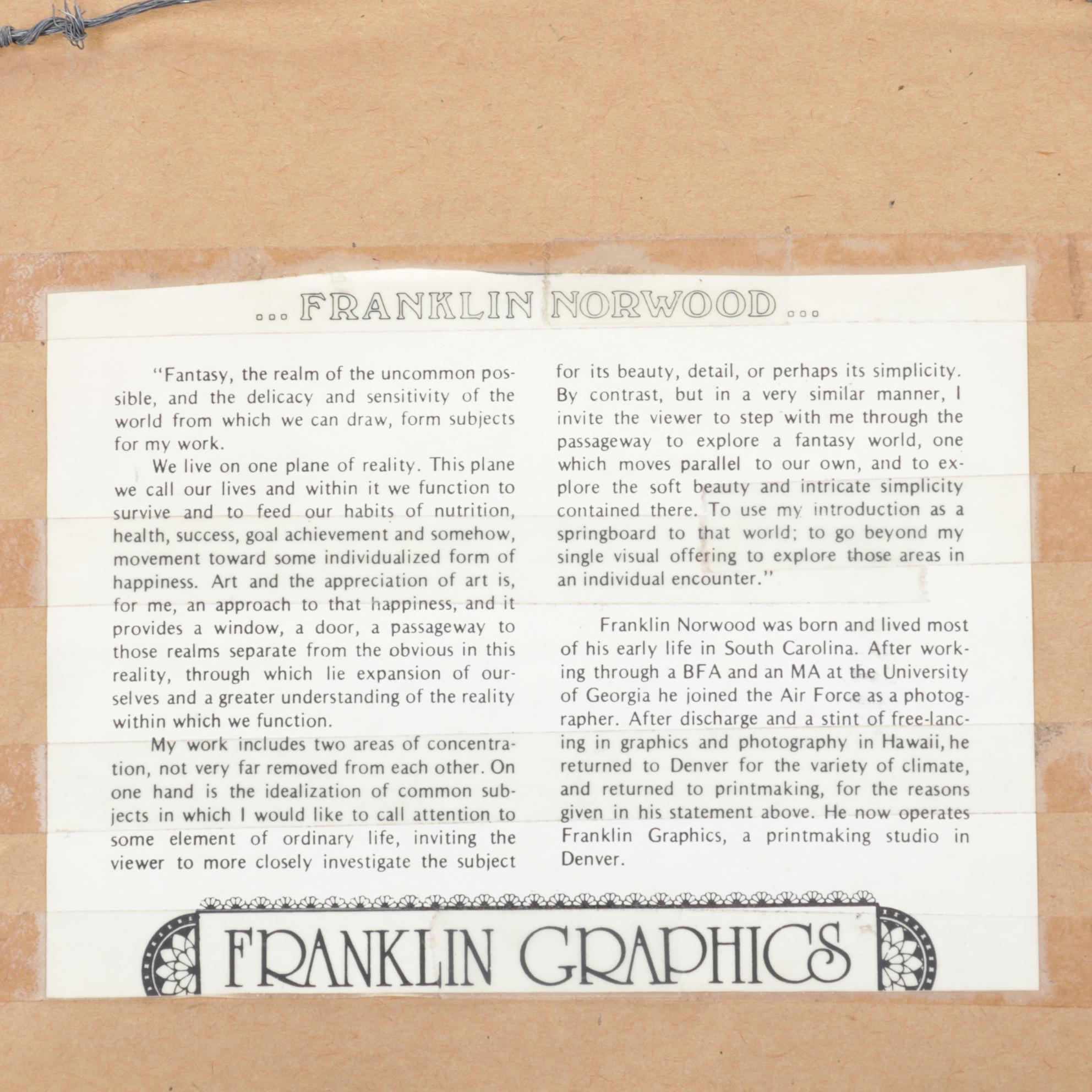 Franklin Norwood Framed Etching With Pair of Pottery Bear Bookends