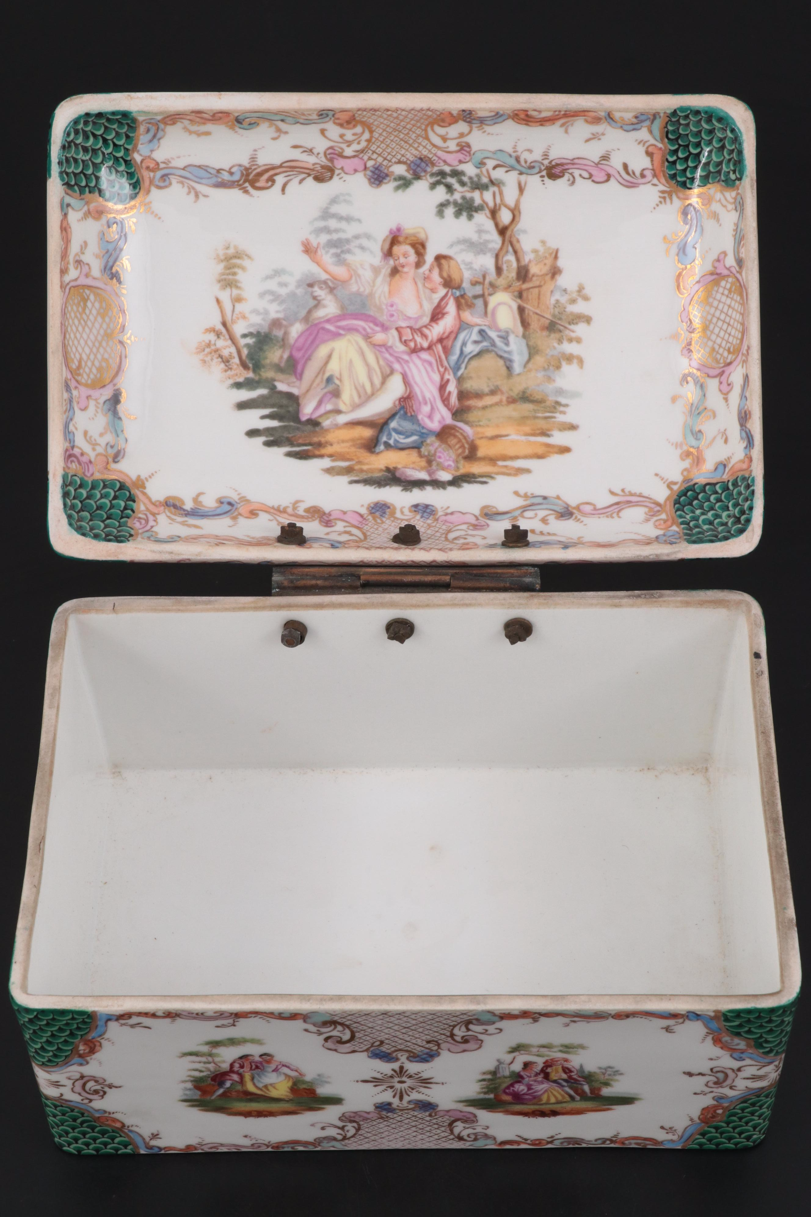 French Hand-Painted Porcelain Jewelry Casket, 19th Century