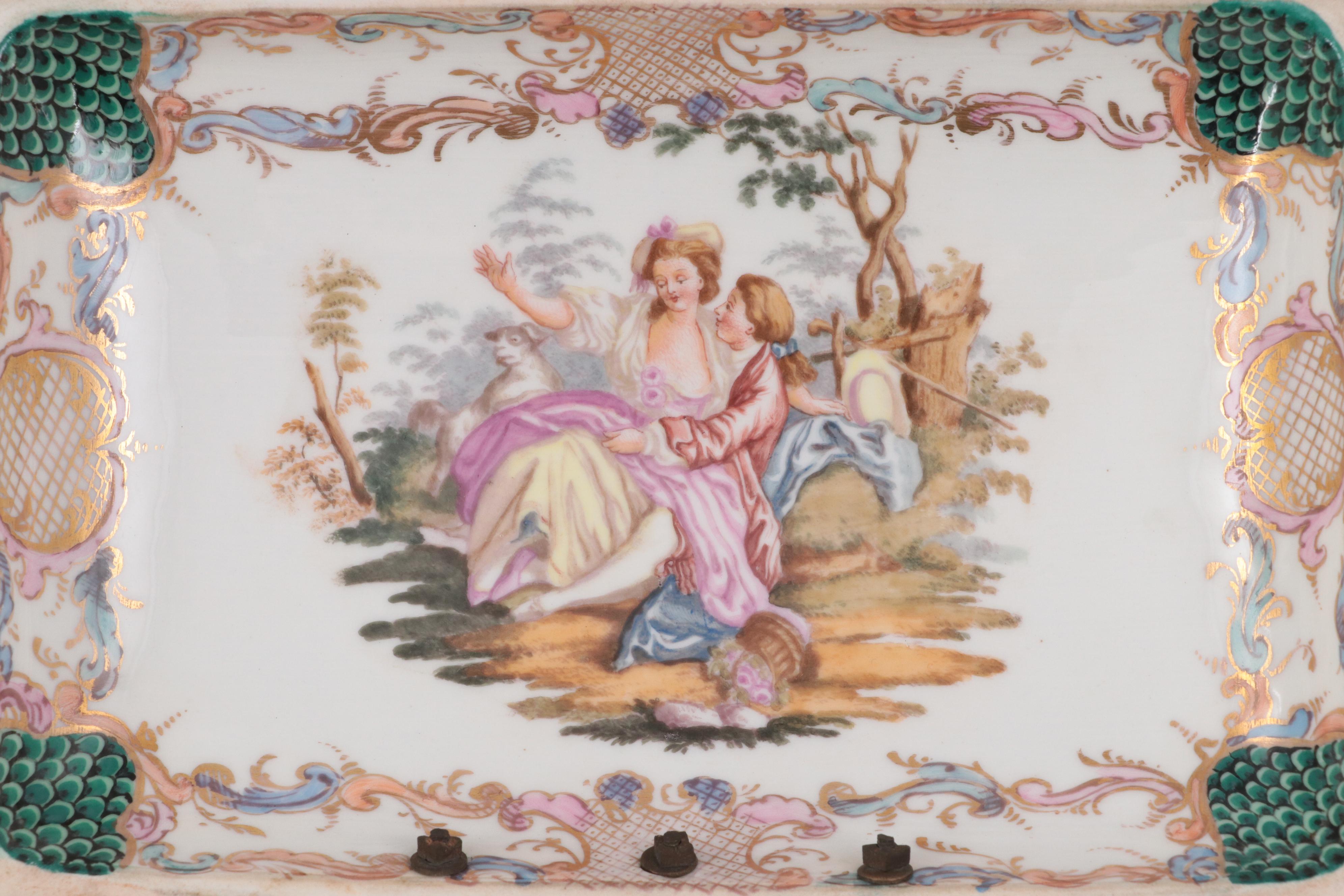 French Hand-Painted Porcelain Jewelry Casket, 19th Century