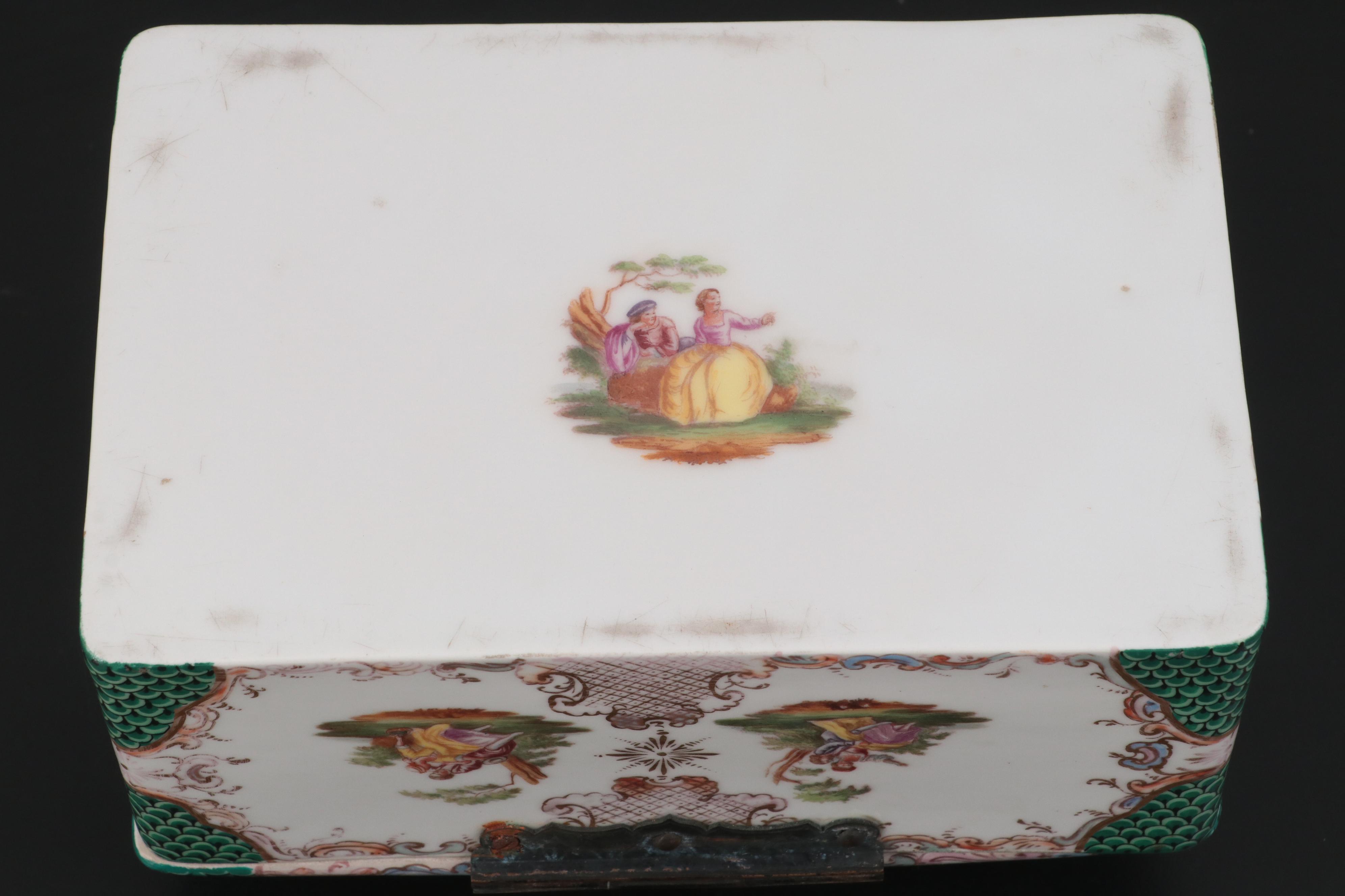 French Hand-Painted Porcelain Jewelry Casket, 19th Century