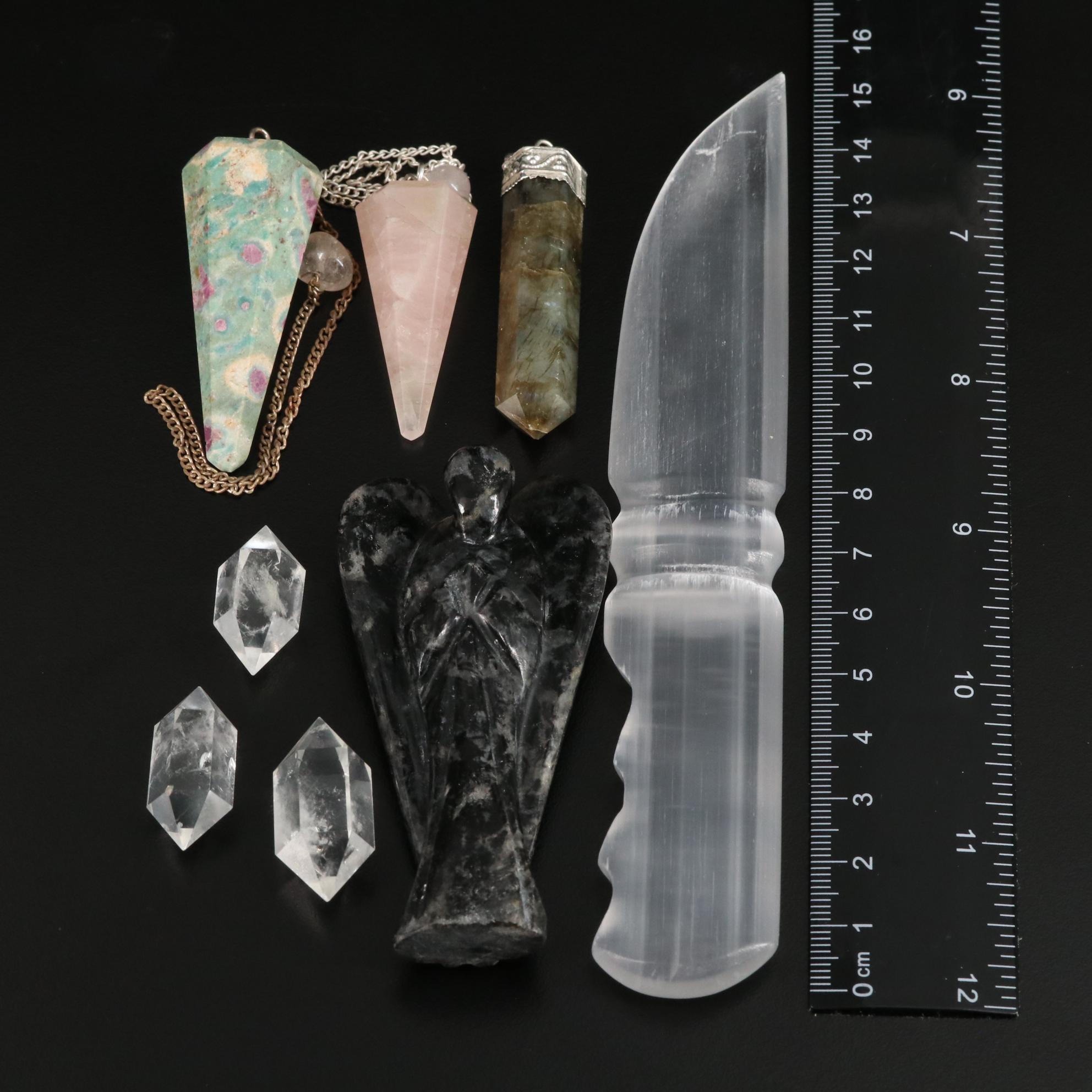 Labradorite and Ruby in Fuchsite Jewelry with Selenite Letter Opener