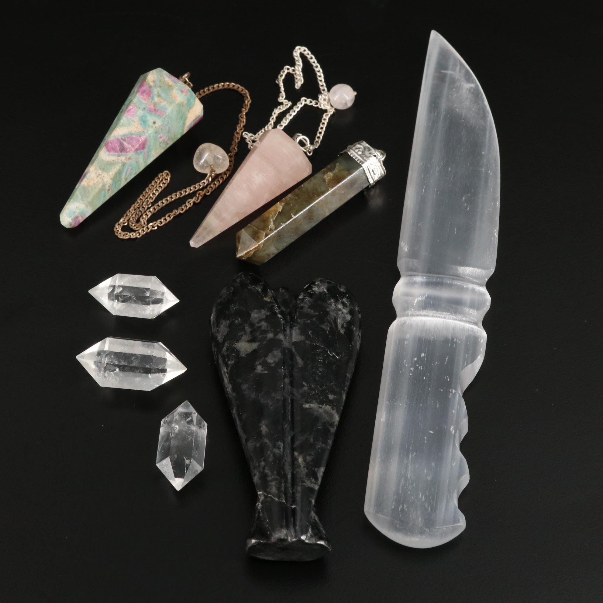 Labradorite and Ruby in Fuchsite Jewelry with Selenite Letter Opener