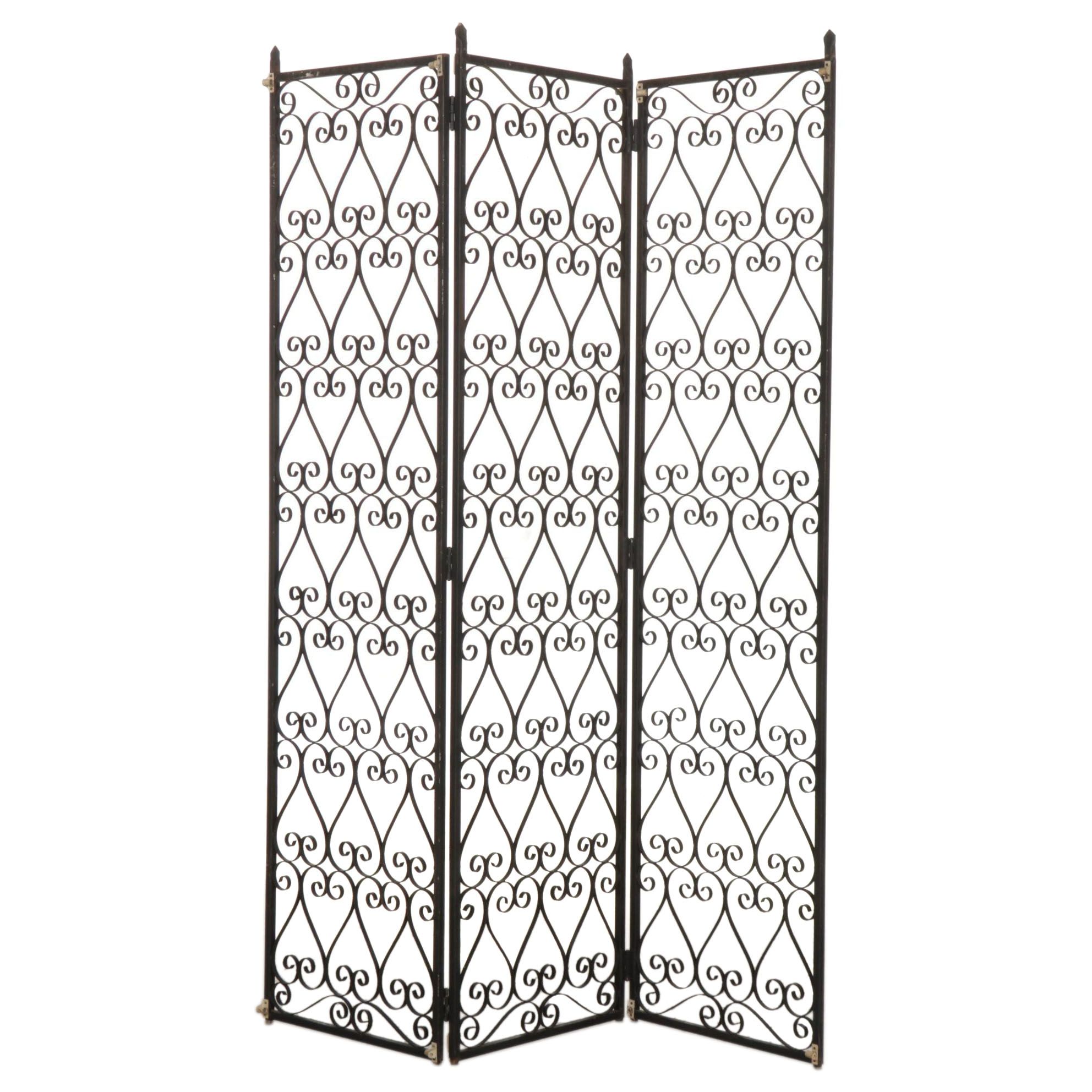 Scrolled Wrought Iron Three-Panel Screen