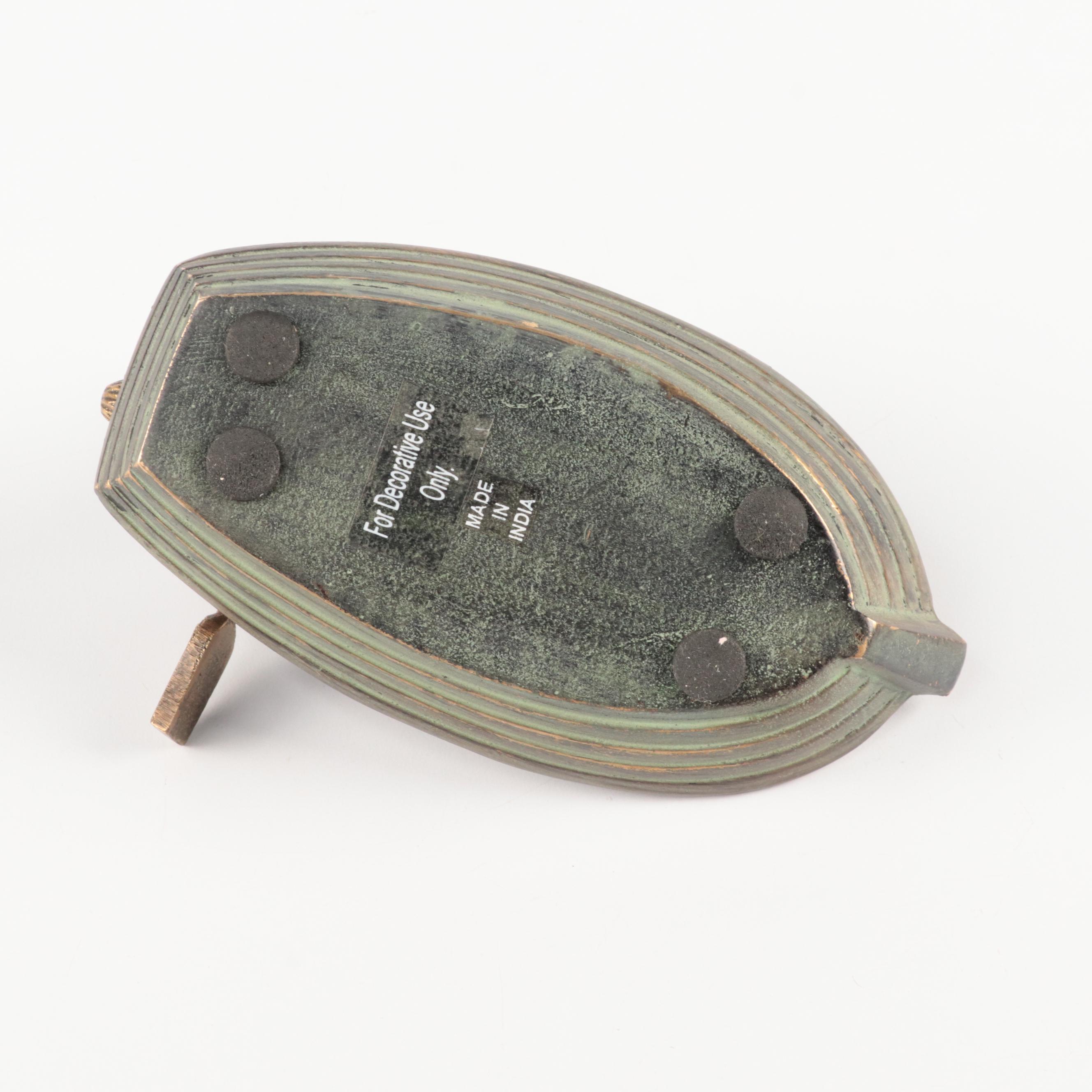 Patinated Cast Metal Rabbit in Rowboat Trinket Dish