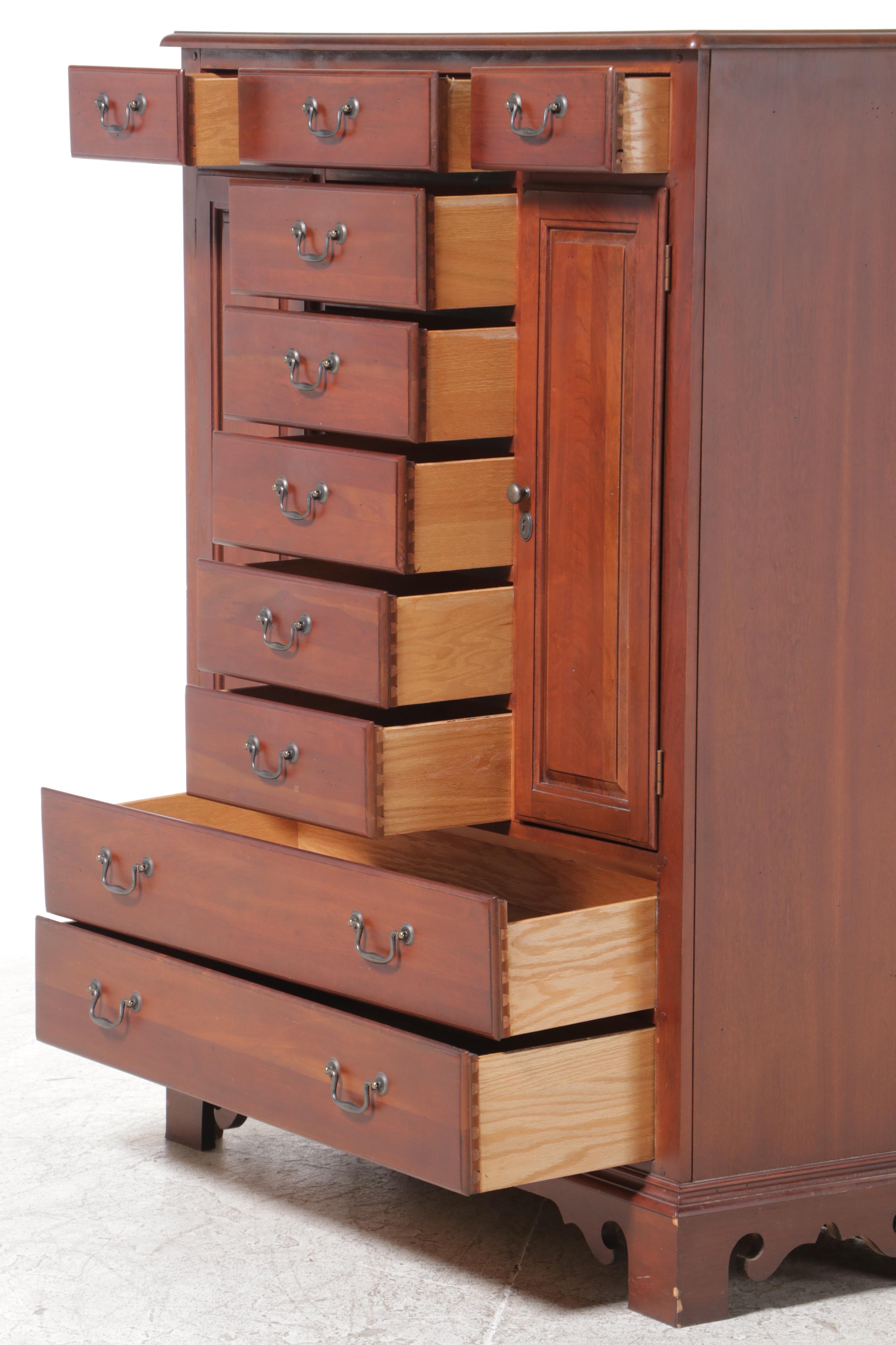 Federal Style Cherrywood-Stained Ten-Drawer Gentleman's Chest, Late 20th Century