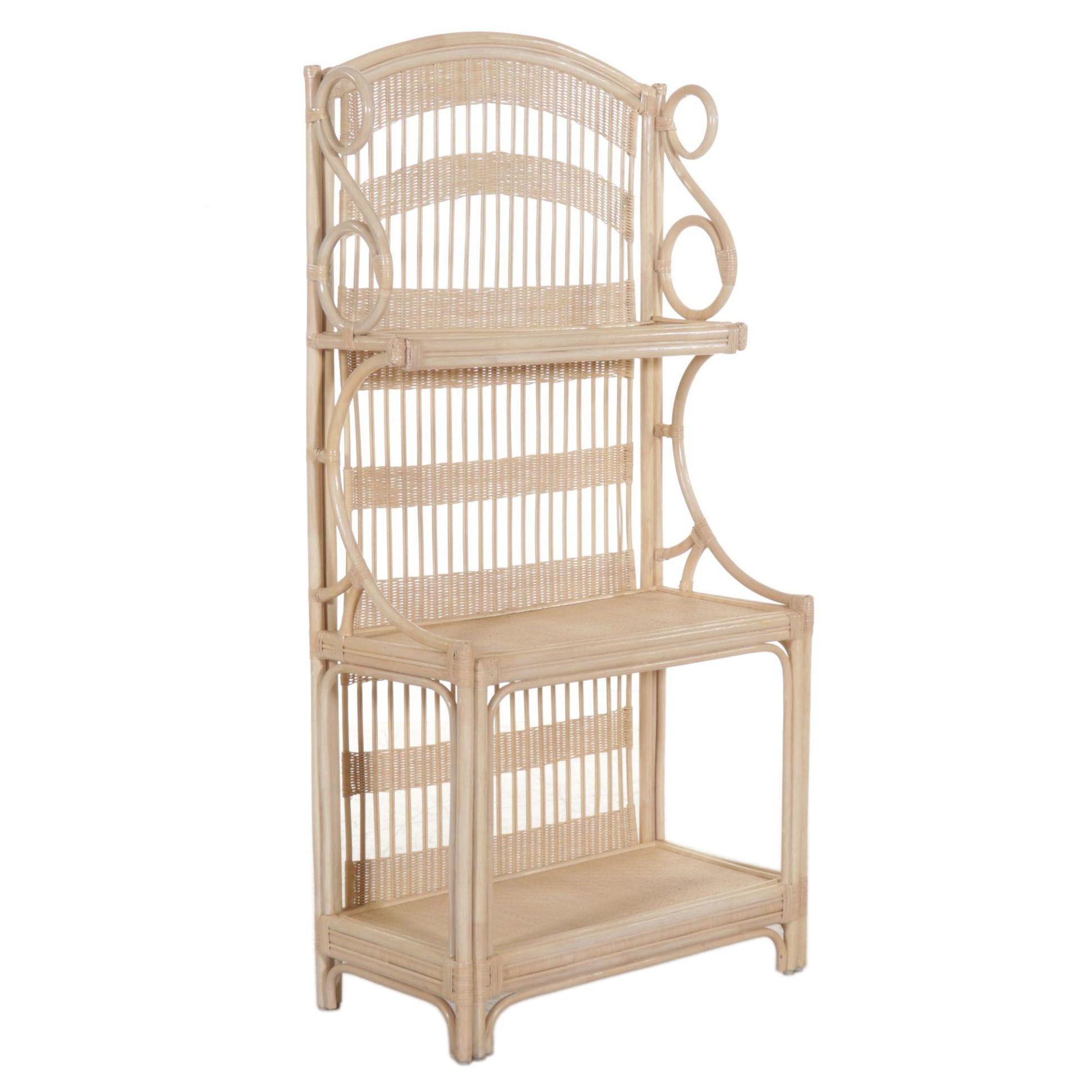 Cerused Finish Rattan Étagère