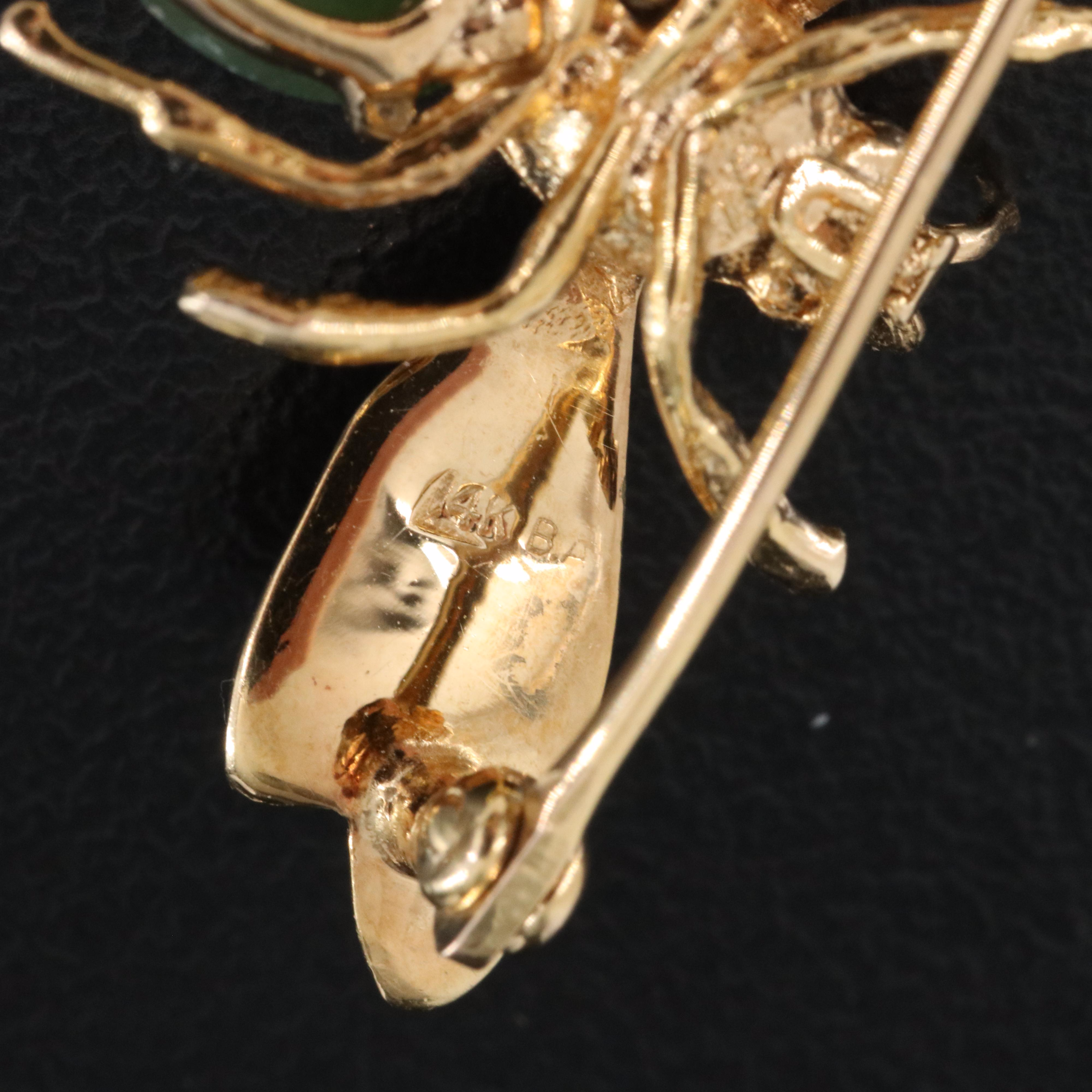 14K Nephrite Insect Brooch with Dog Charm