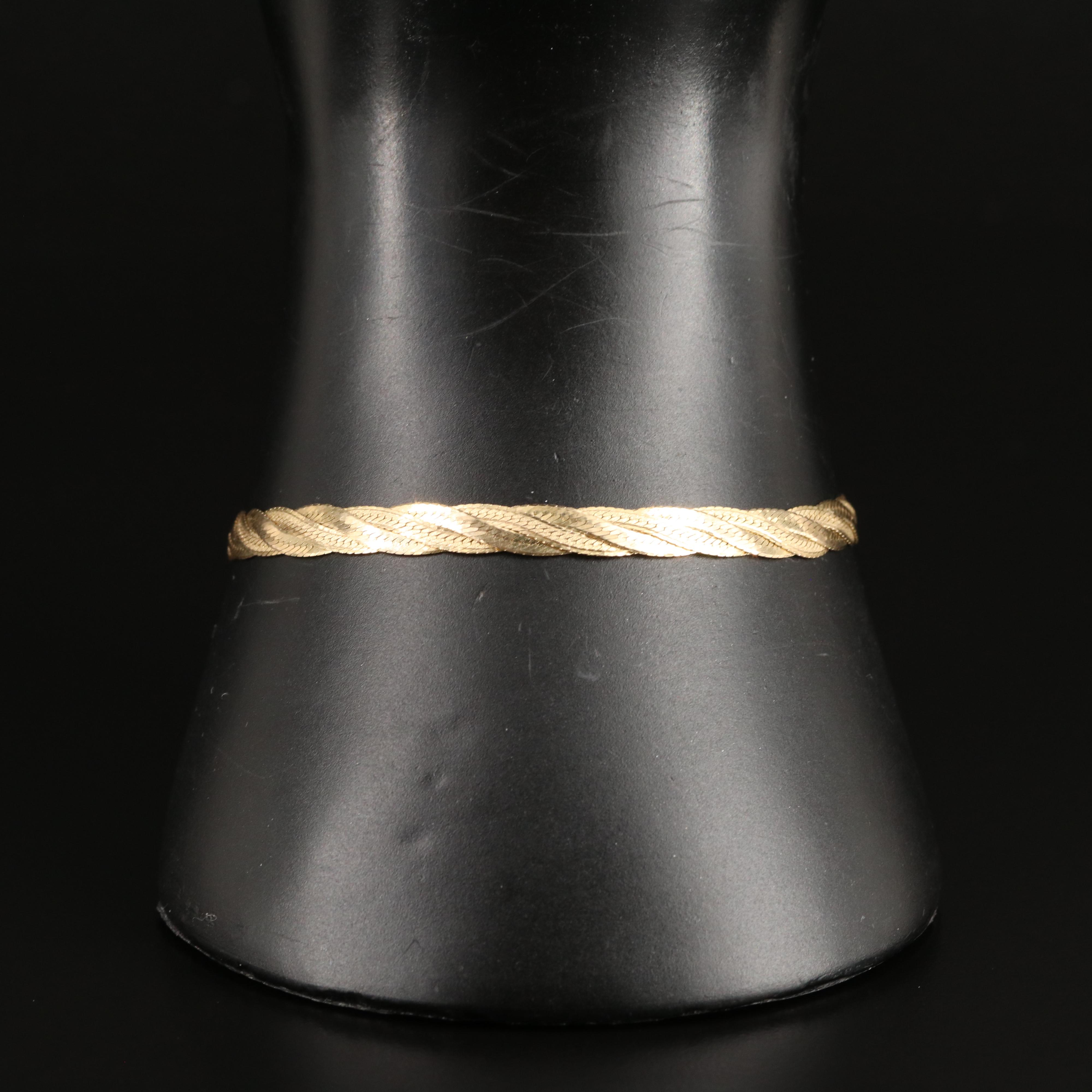 14K Braided Herringbone Chain Bracelet