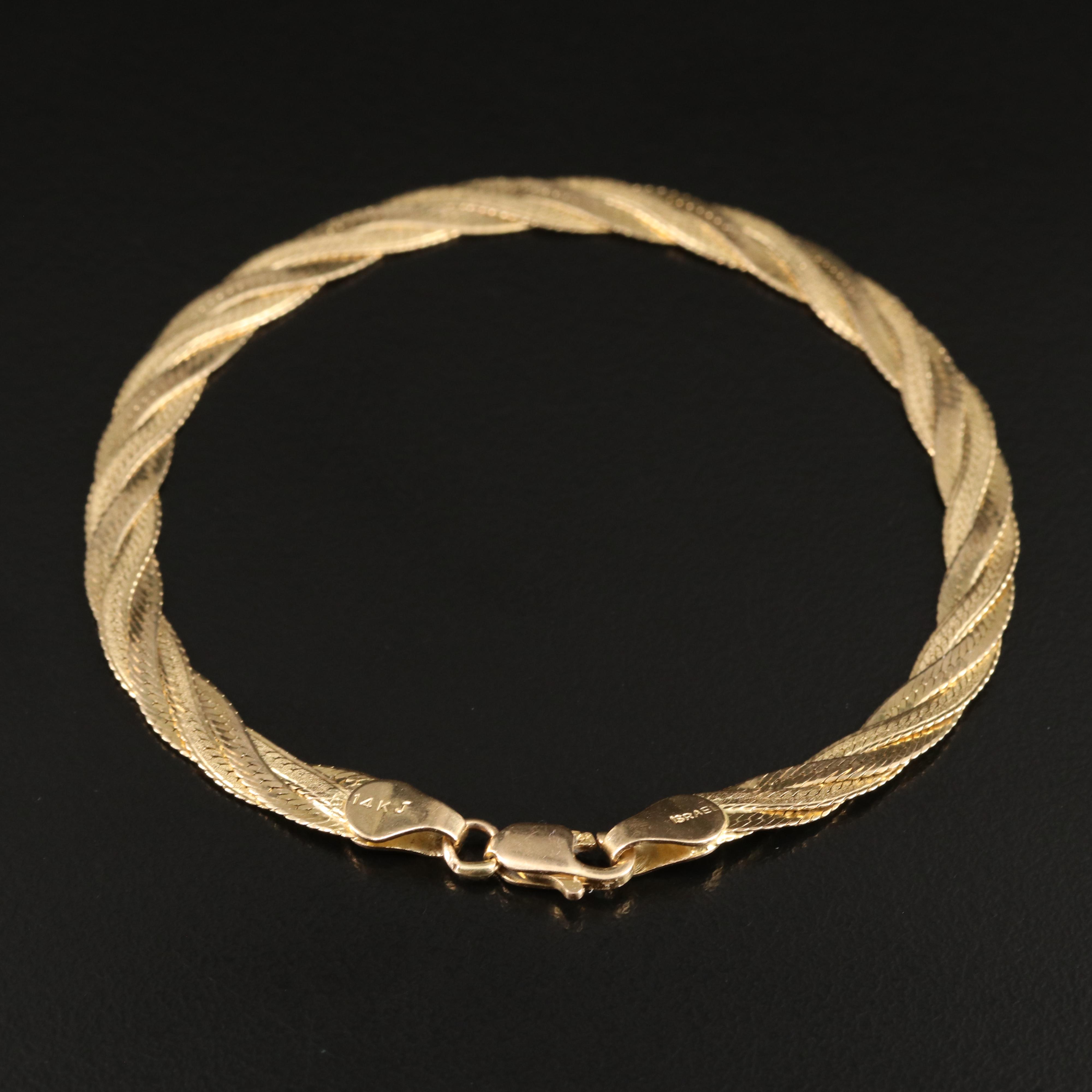 14K Braided Herringbone Chain Bracelet
