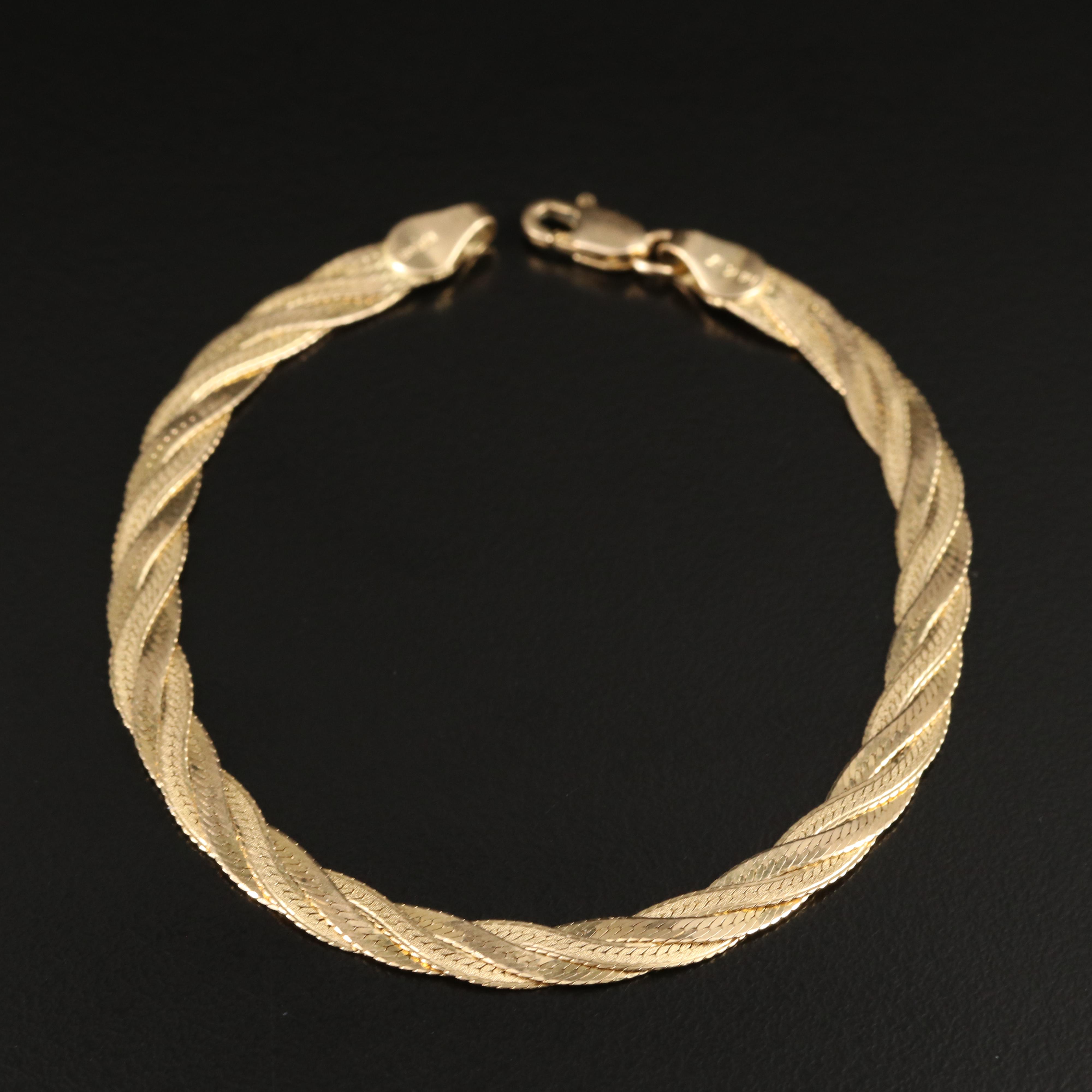 14K Braided Herringbone Chain Bracelet