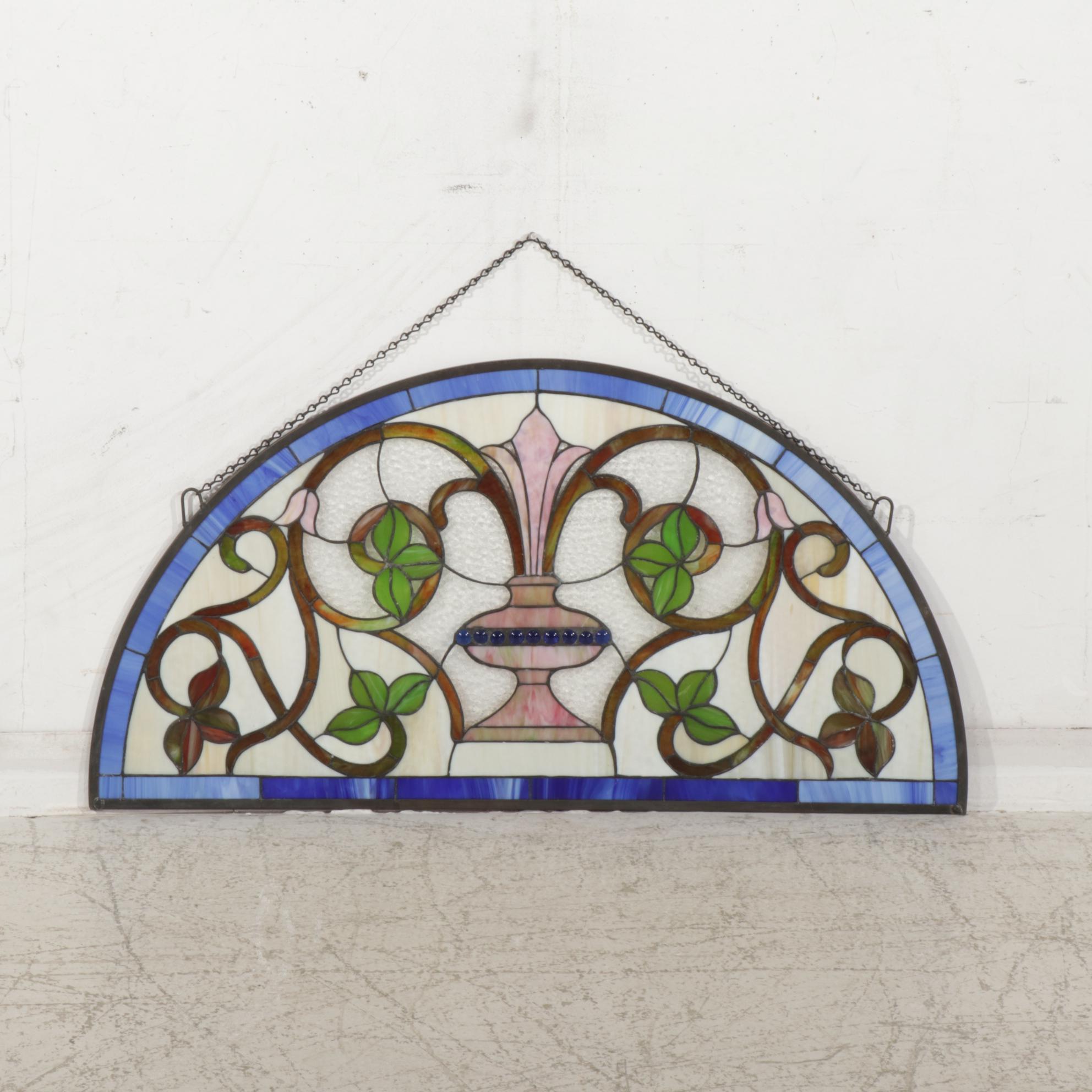 Victorian Style Stained and Jeweled Glass Panel
