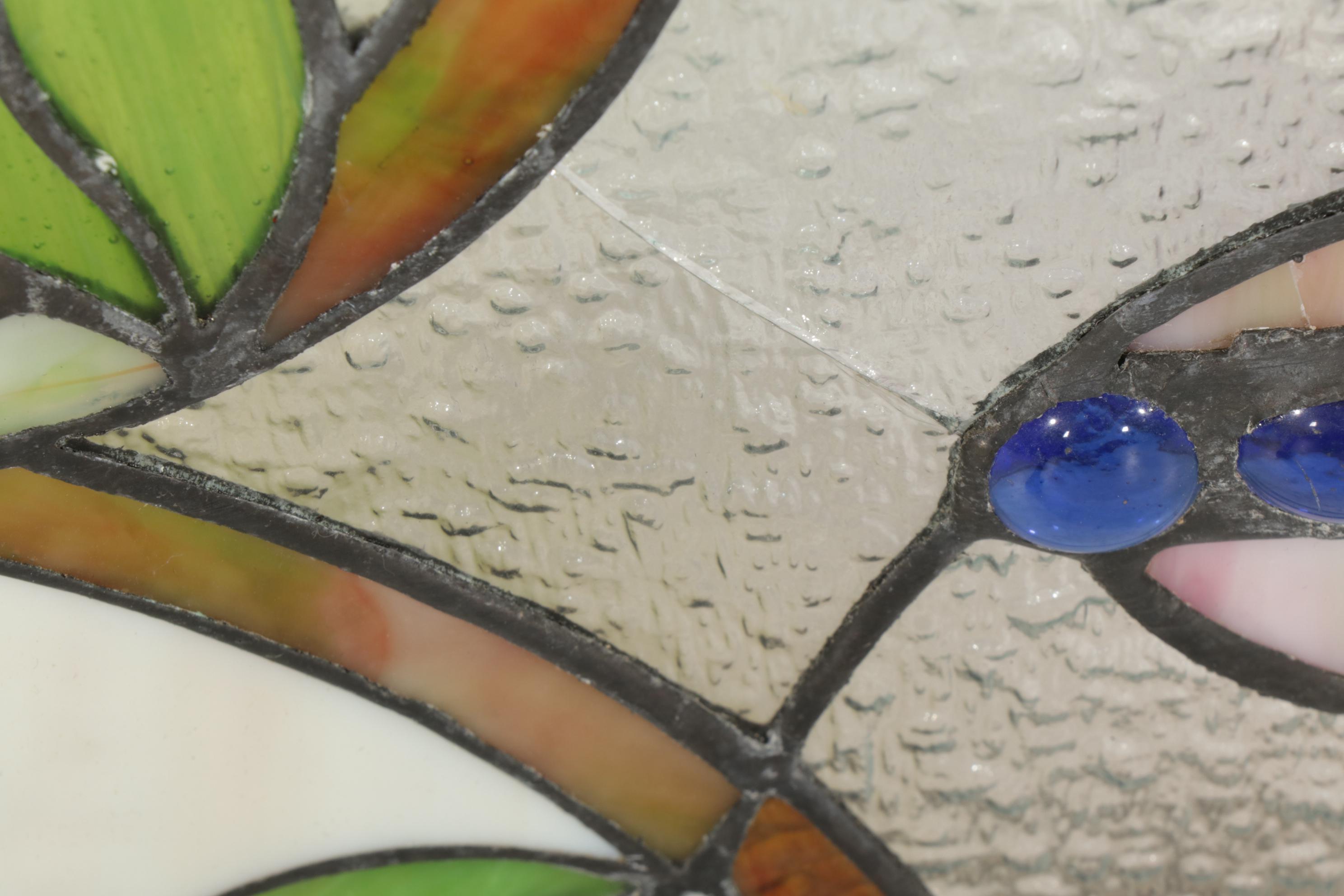 Victorian Style Stained and Jeweled Glass Panel