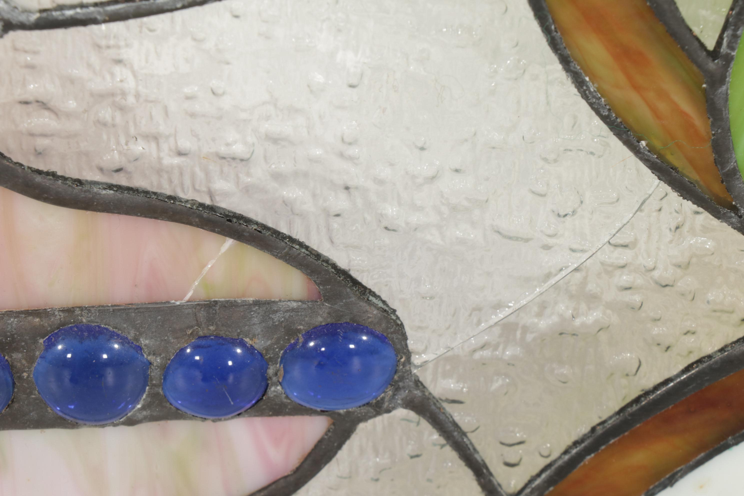 Victorian Style Stained and Jeweled Glass Panel