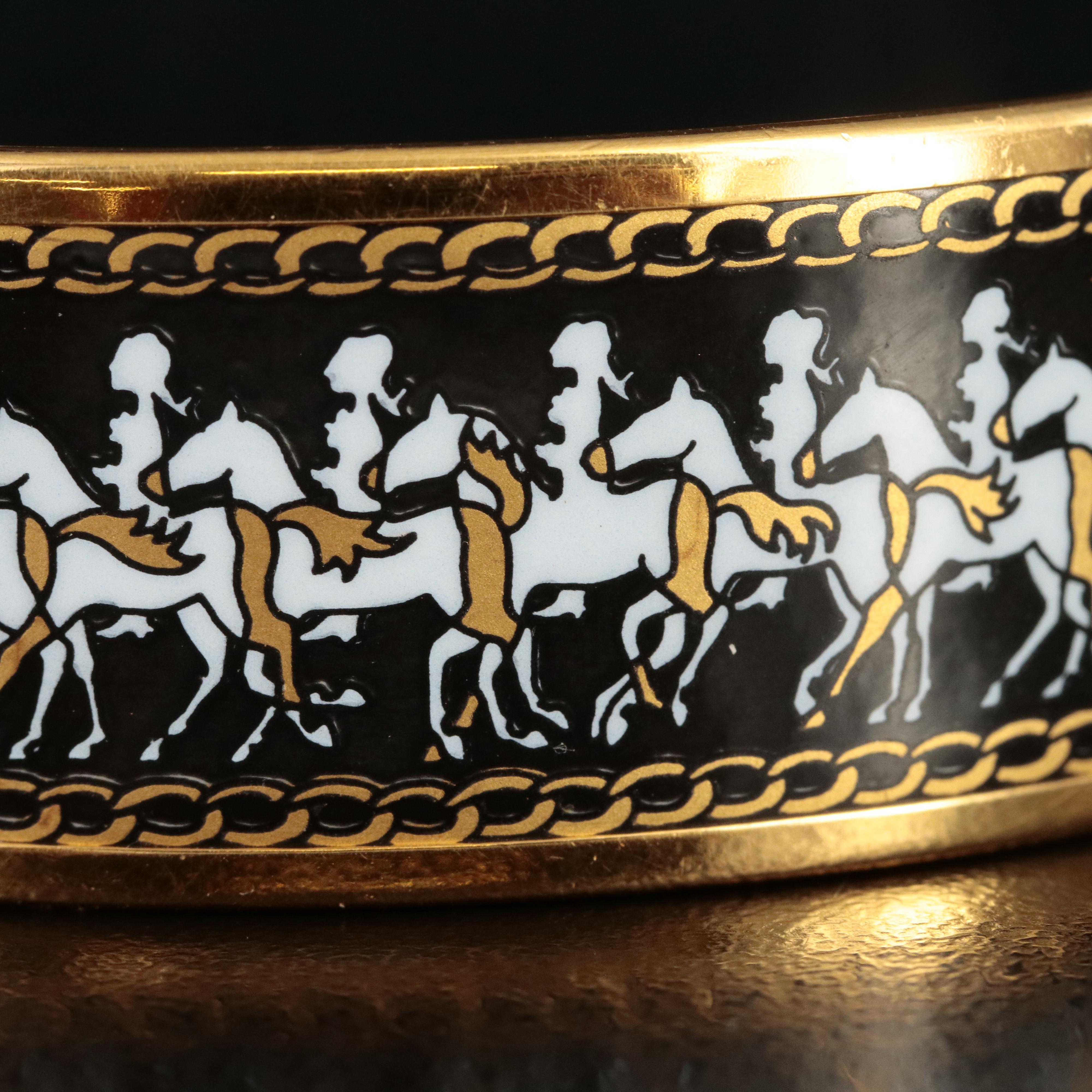 Hermès Enameled Equestrian Bangle with Horse and Rider Pattern