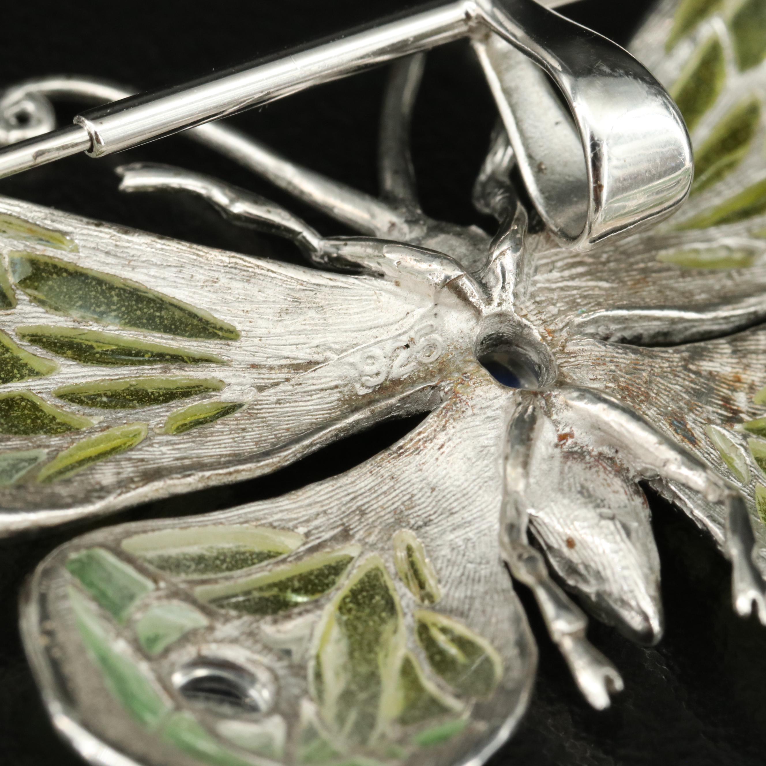 Attributed to Nicole Barr Sterling Diamond Plique-à-Jour Enamel Butterfly Brooch