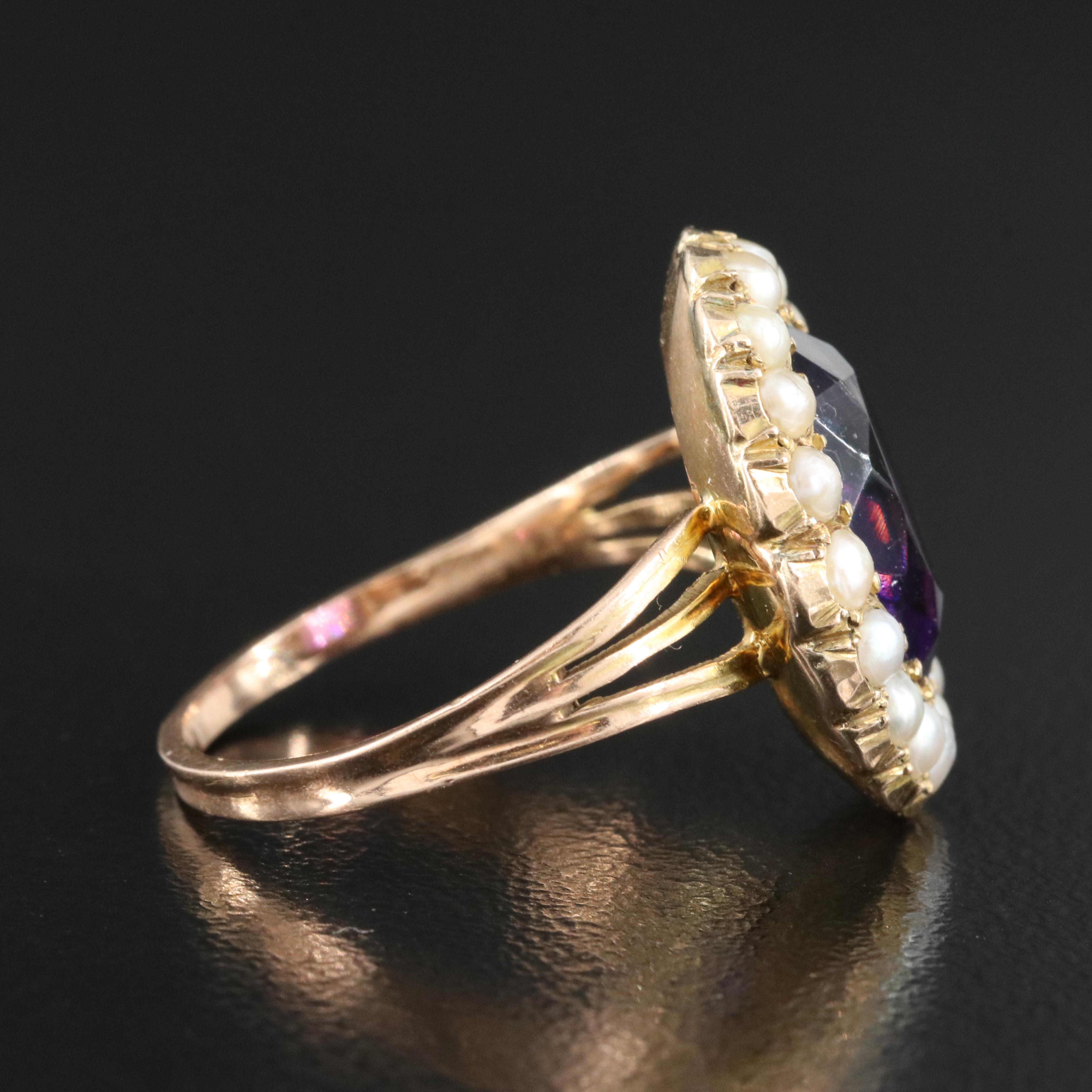 Vintage 9K Amethyst and Seed Pearl Ring Including Rose Gold