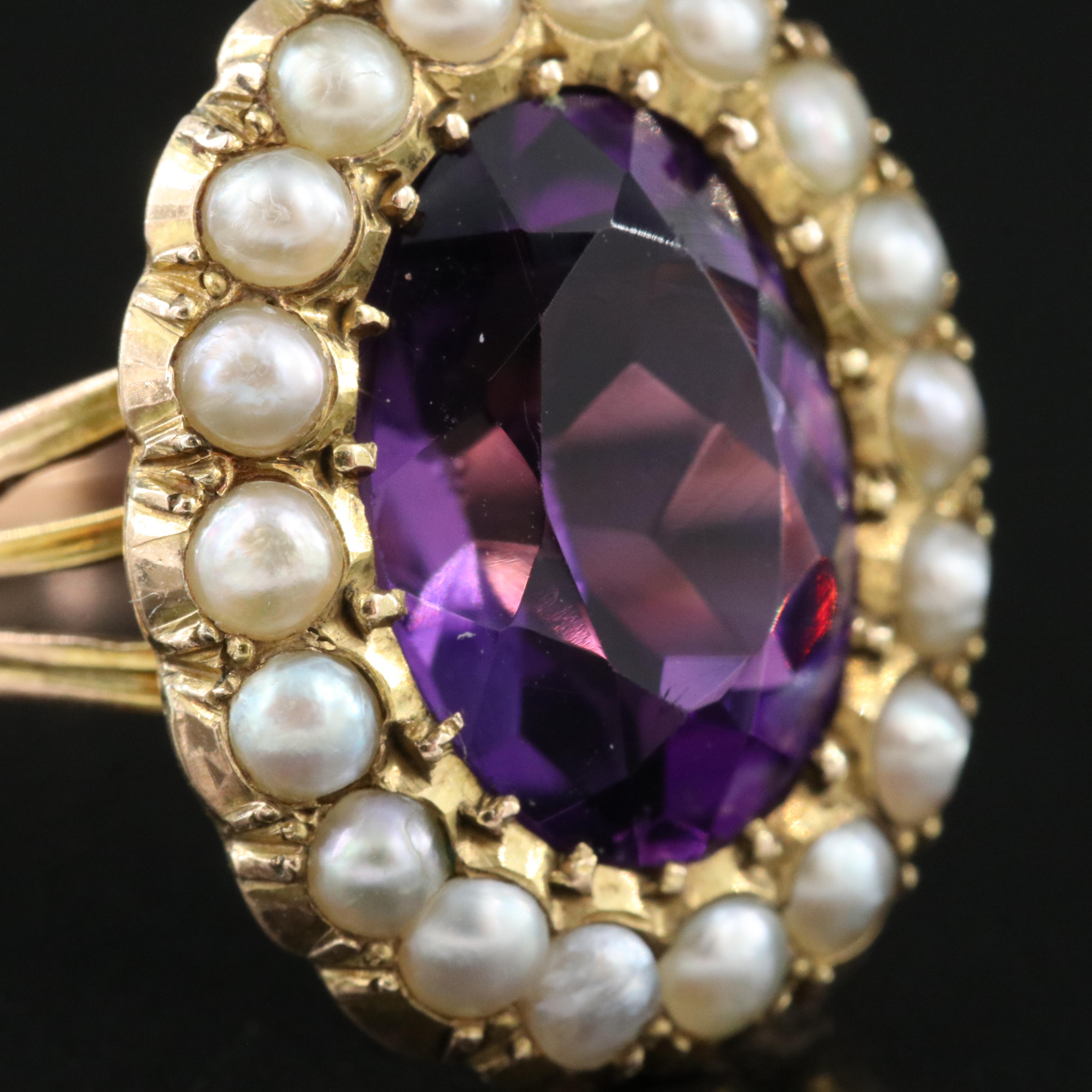 Vintage 9K Amethyst and Seed Pearl Ring Including Rose Gold