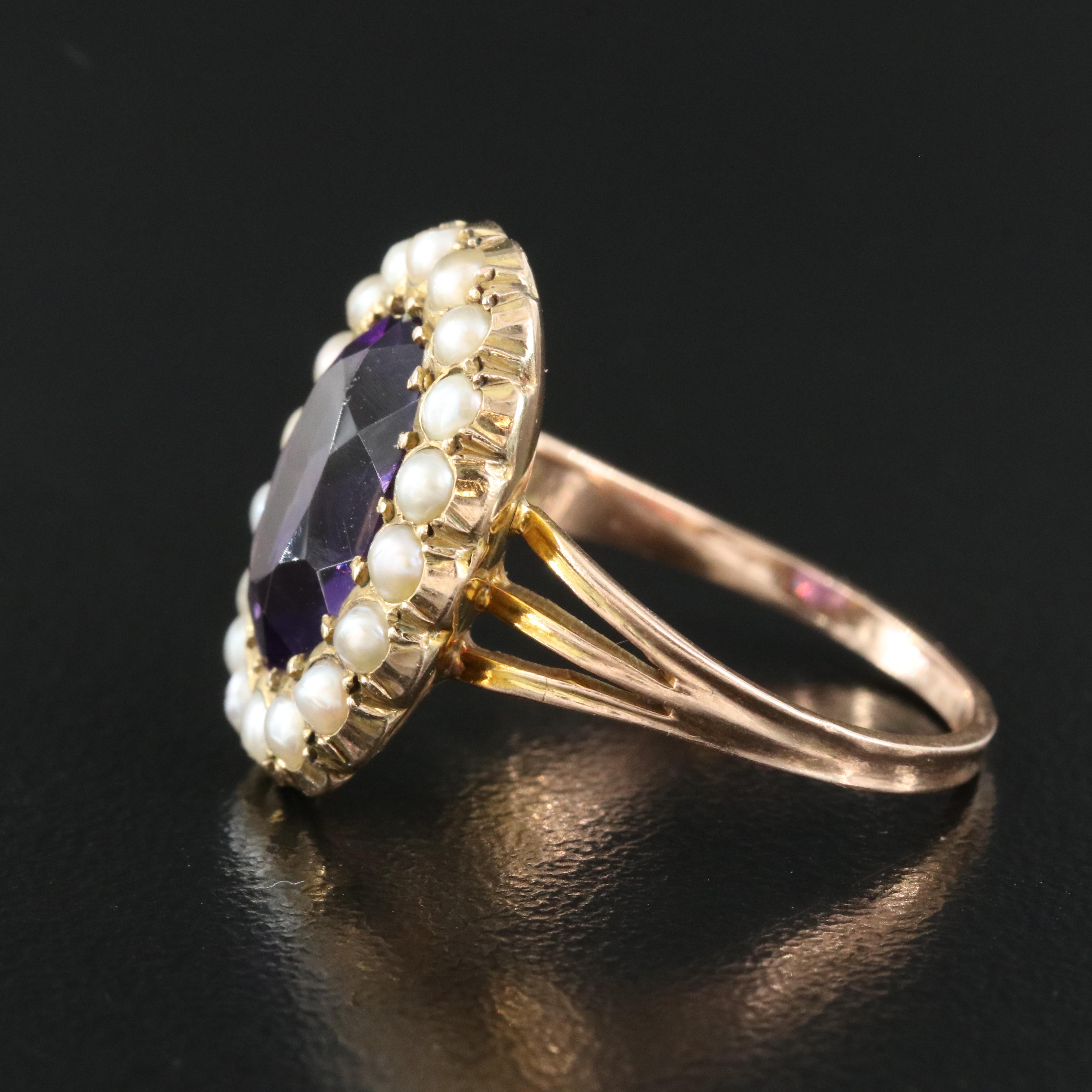 Vintage 9K Amethyst and Seed Pearl Ring Including Rose Gold