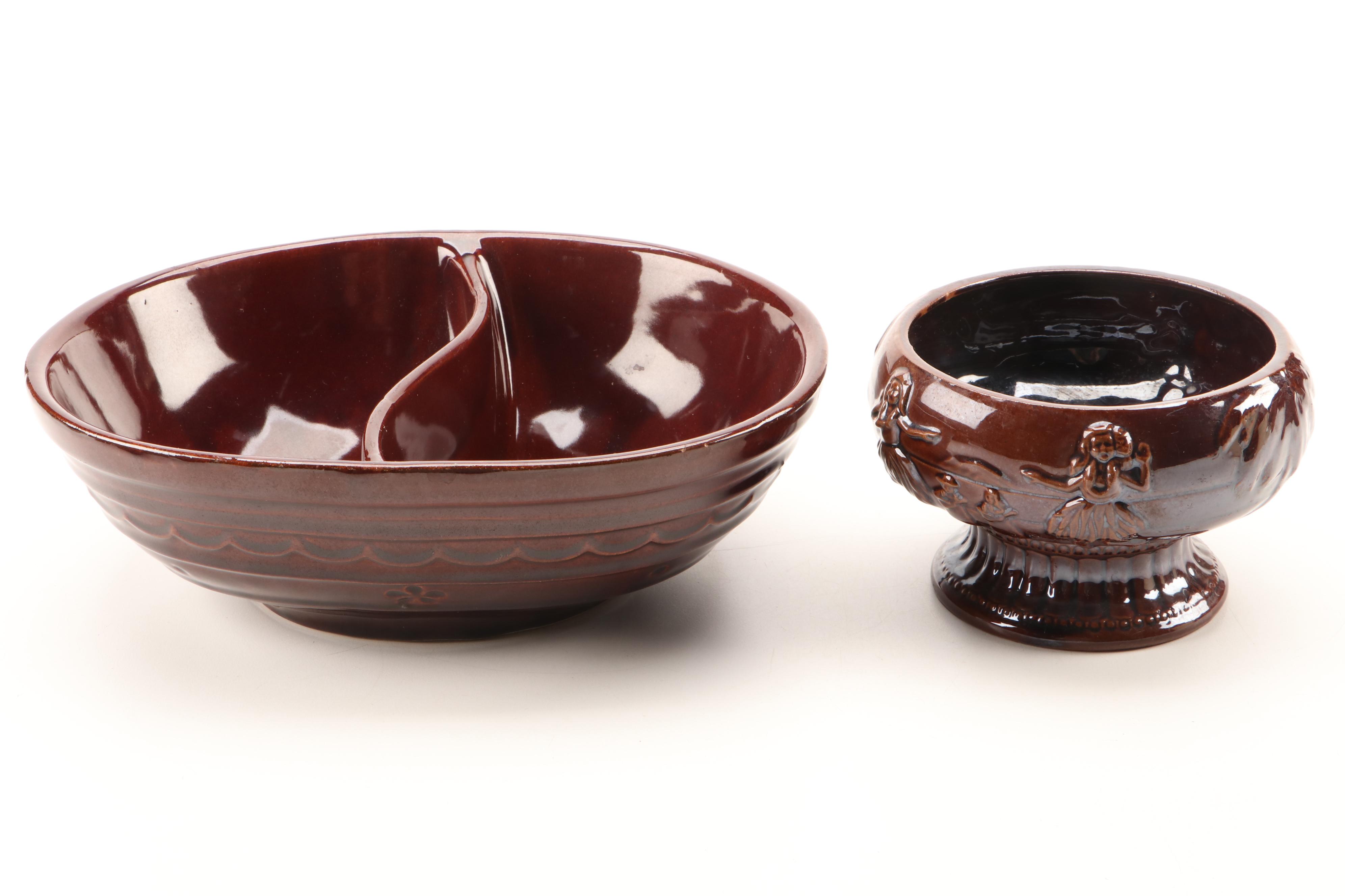 McCoy, Hull, and Other Brown Drip Glazed Pottery Dinnerware and Tableware