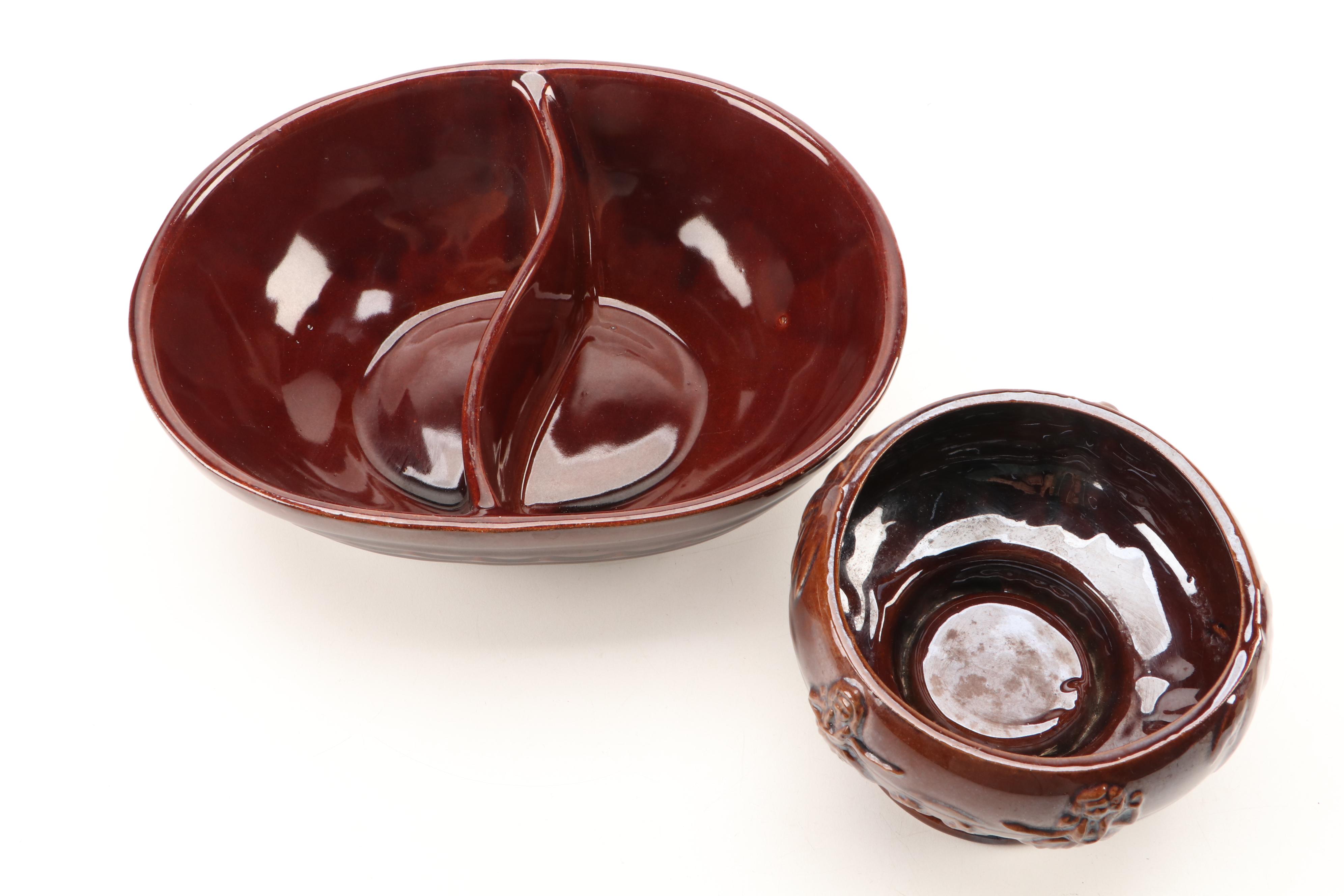 McCoy, Hull, and Other Brown Drip Glazed Pottery Dinnerware and Tableware