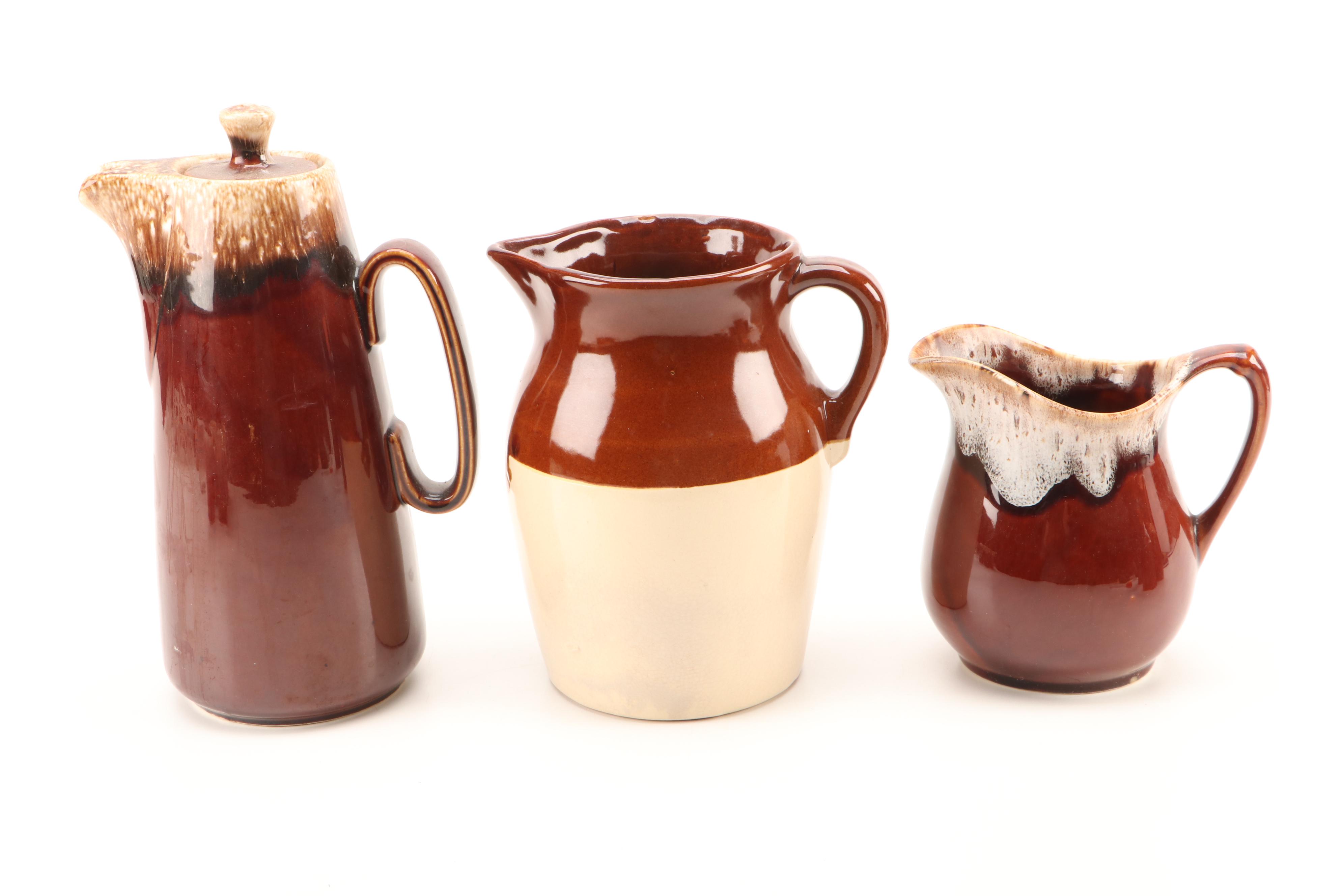 McCoy, Hull, and Other Brown Drip Glazed Pottery Dinnerware and Tableware