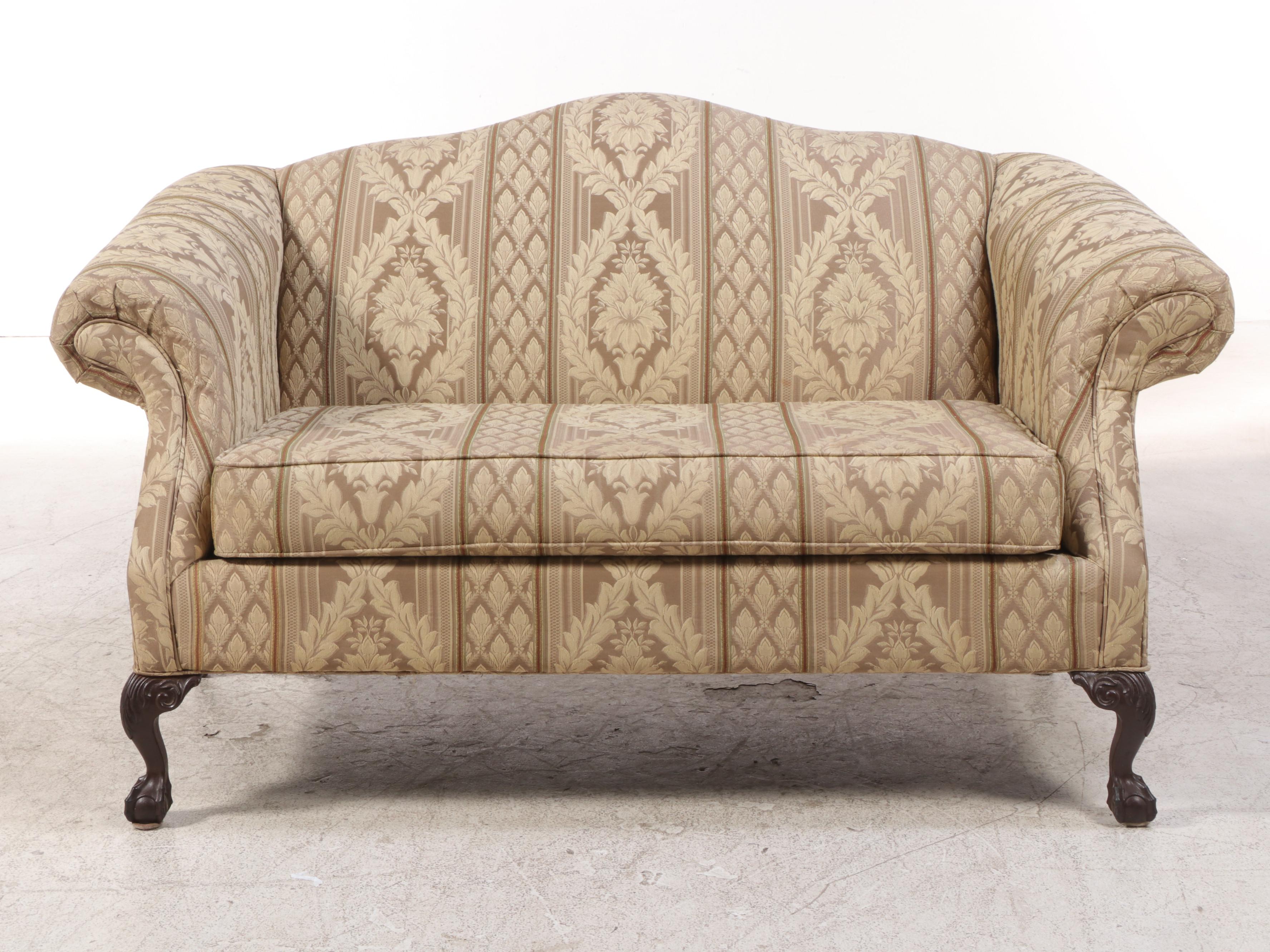 Golden Chair Chippendale Style Custom-Upholstered Camel-Back Loveseat