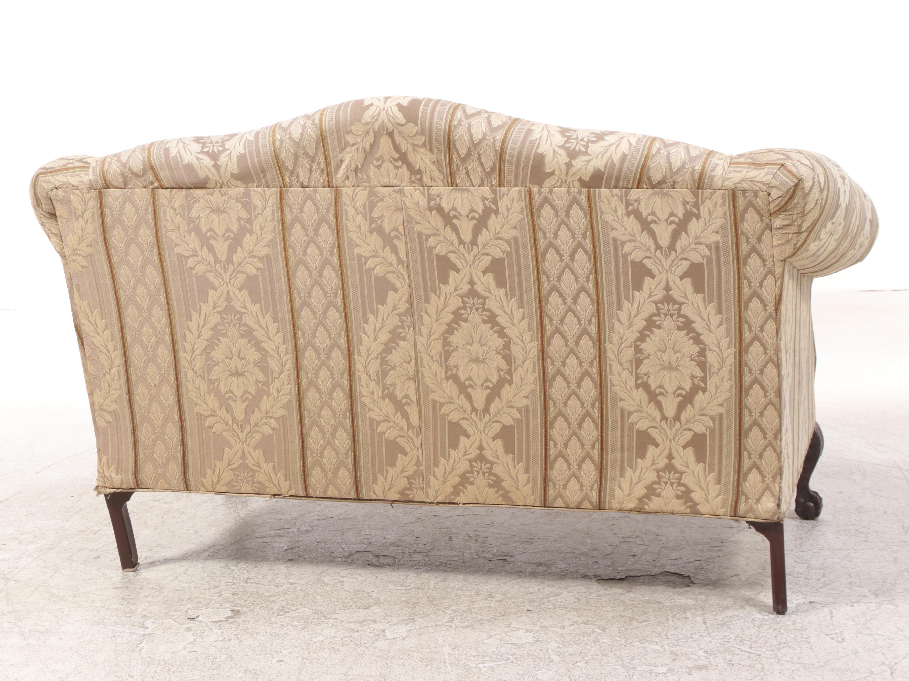 Golden Chair Chippendale Style Custom-Upholstered Camel-Back Loveseat