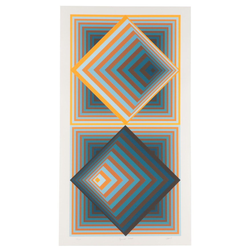 Jurgen Peters Op Art Serigraph "Pyramidal Contrast," 1981