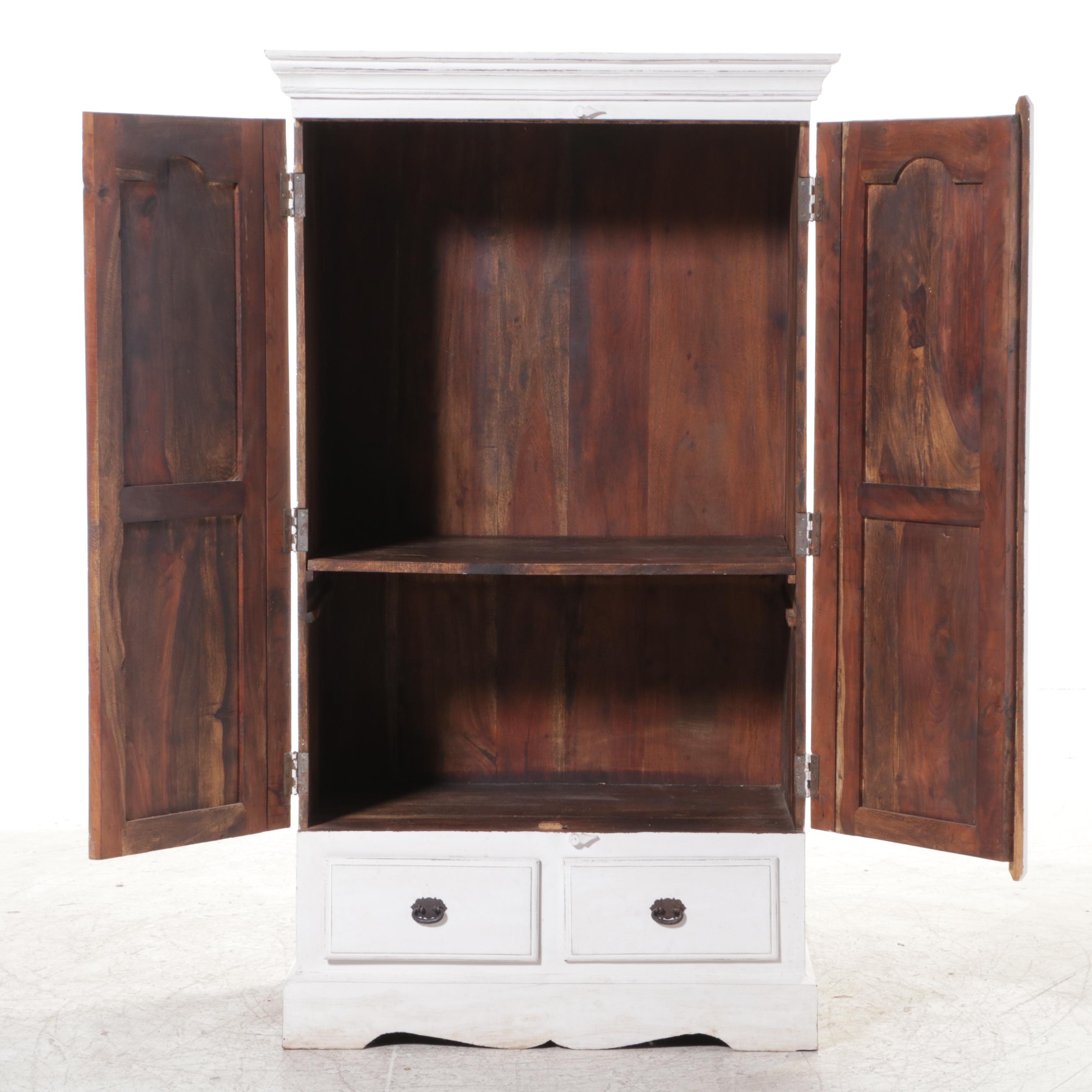 Indian White-Painted Hardwood Armoire