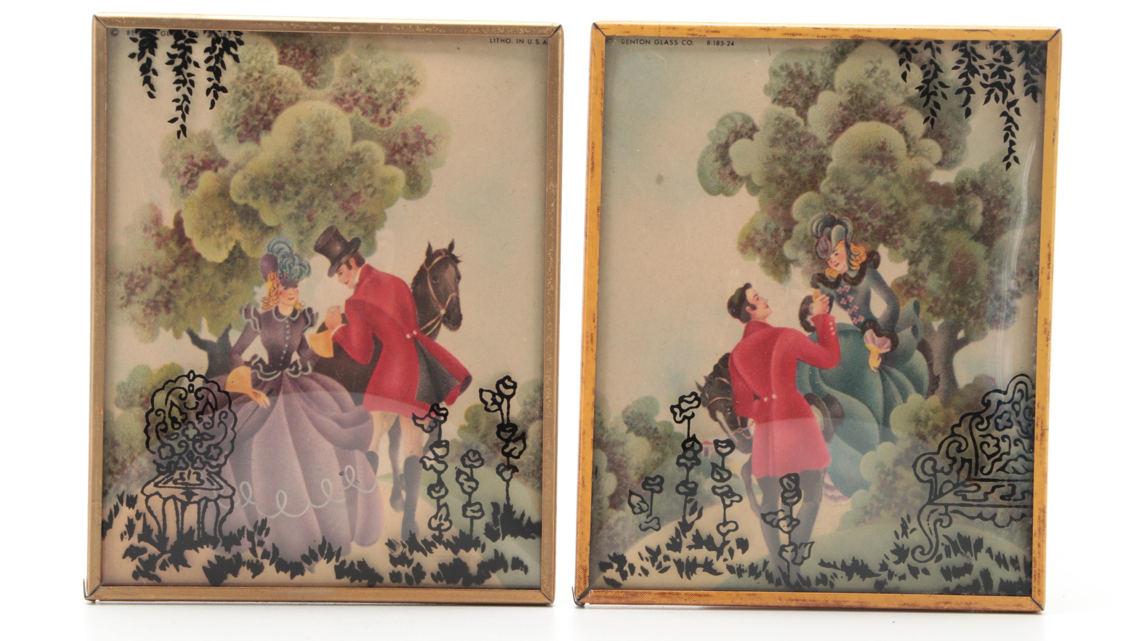 Benton Glass Reverse Serigraph and Offset Lithograph Scenic Silhouettes