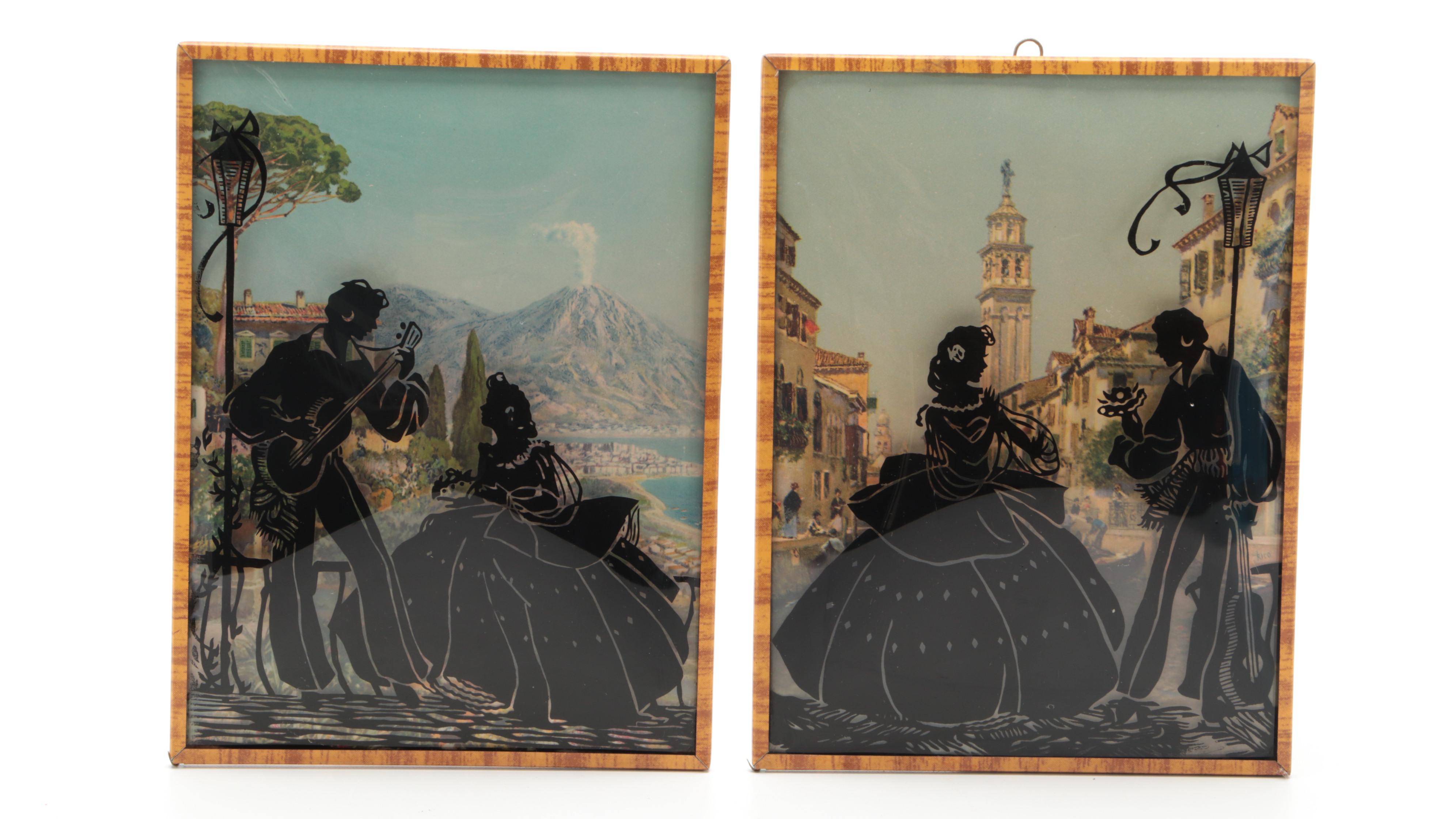 Benton Glass Reverse Serigraph and Offset Lithograph Scenic Silhouettes