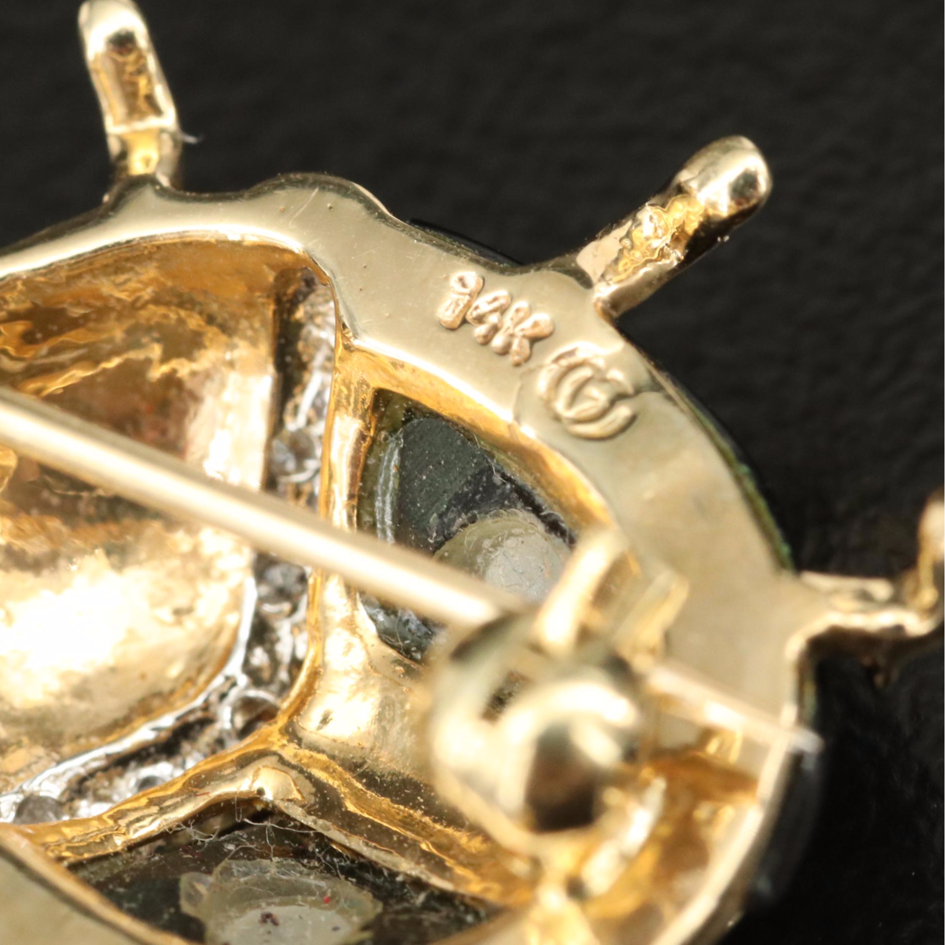 14K Diamond, Black Onyx and Mother-of-Pearl Ladybug Brooch