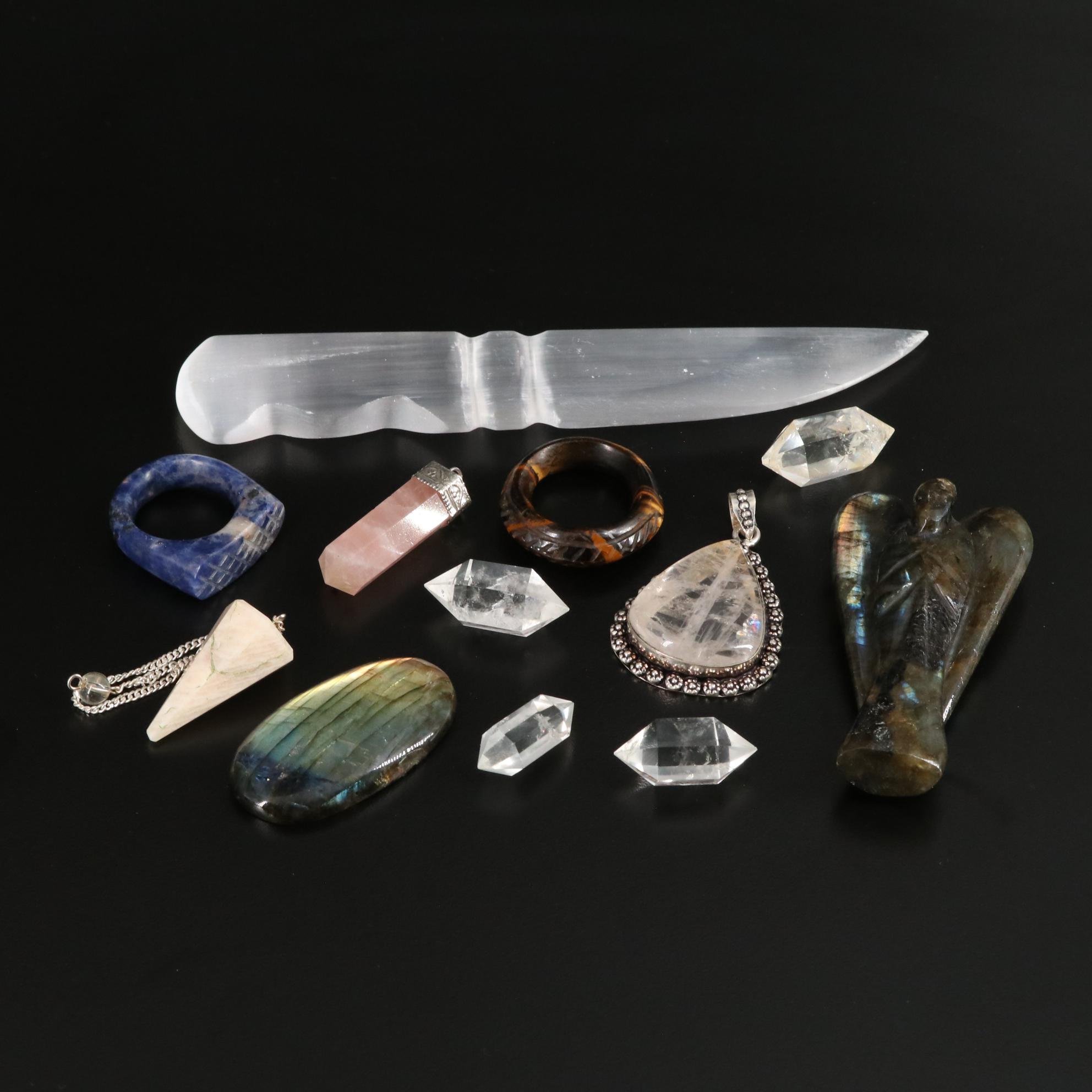 Labradorite and Quartz Jewelry with Selenite Letter Opener