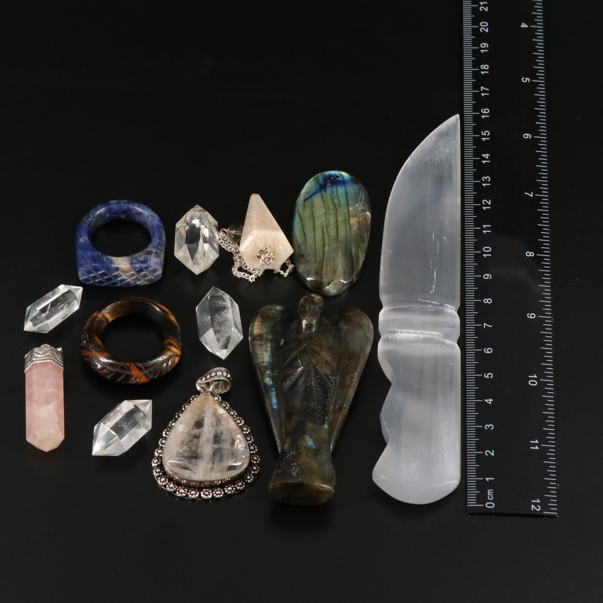 Labradorite and Quartz Jewelry with Selenite Letter Opener