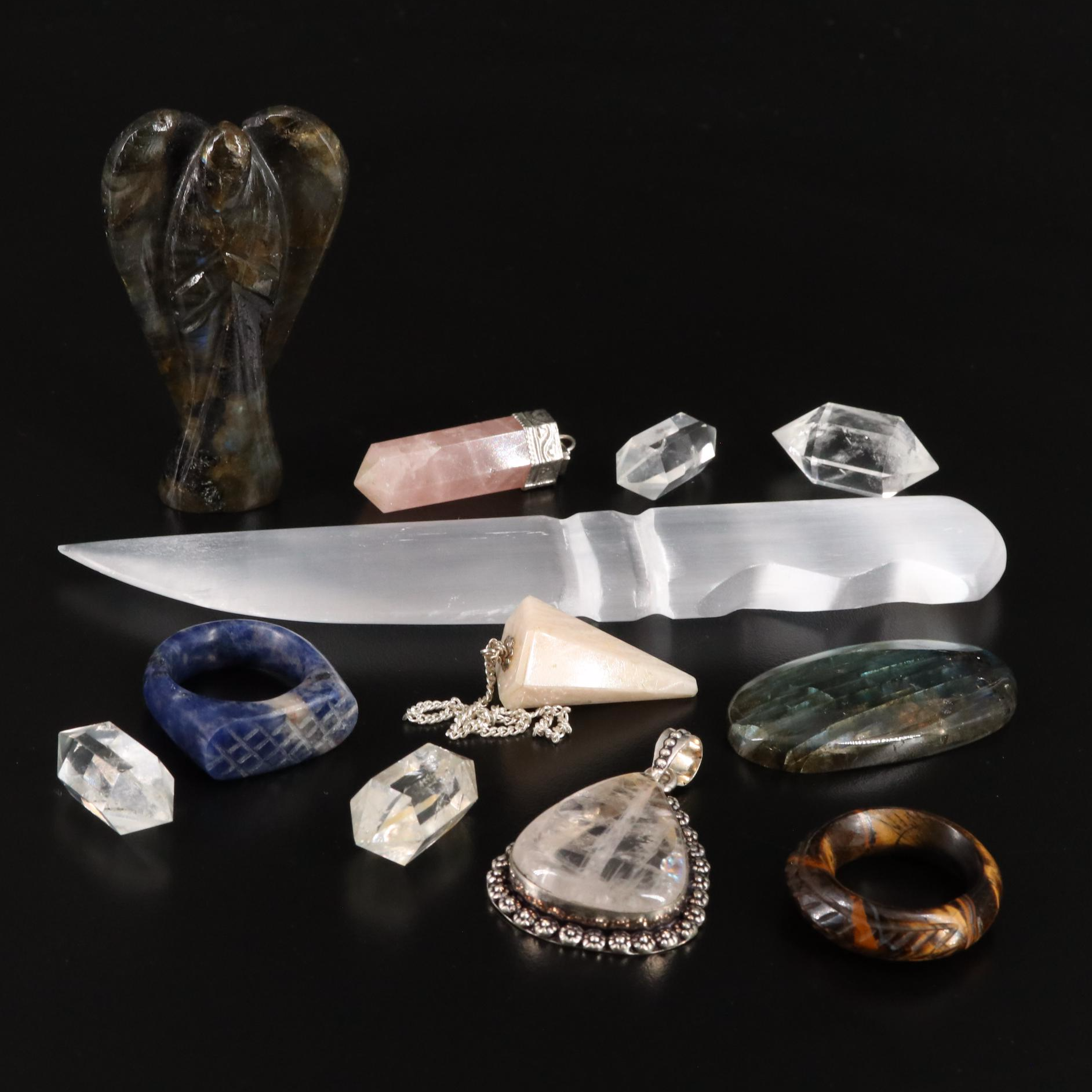 Labradorite and Quartz Jewelry with Selenite Letter Opener