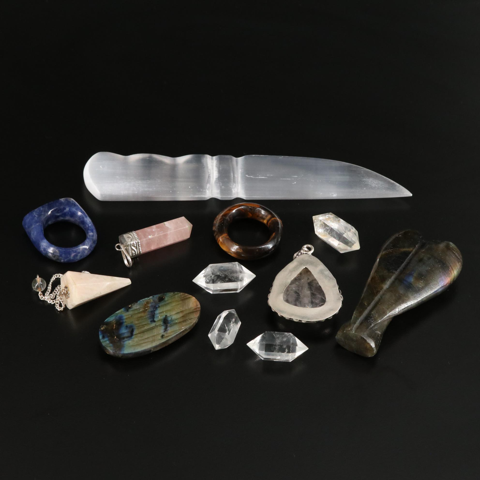 Labradorite and Quartz Jewelry with Selenite Letter Opener