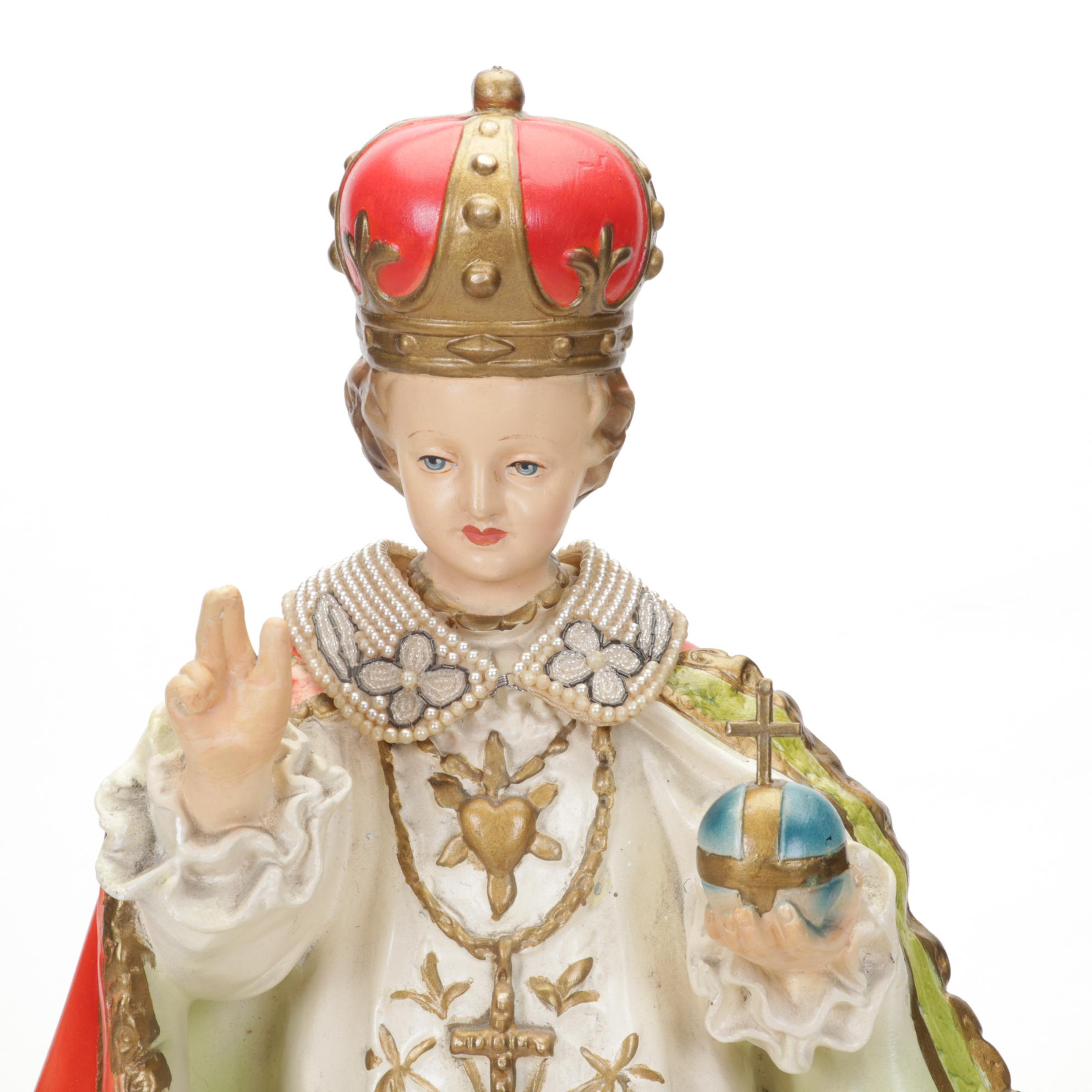 Infant Jesus of Prague Chalkware Sculpture