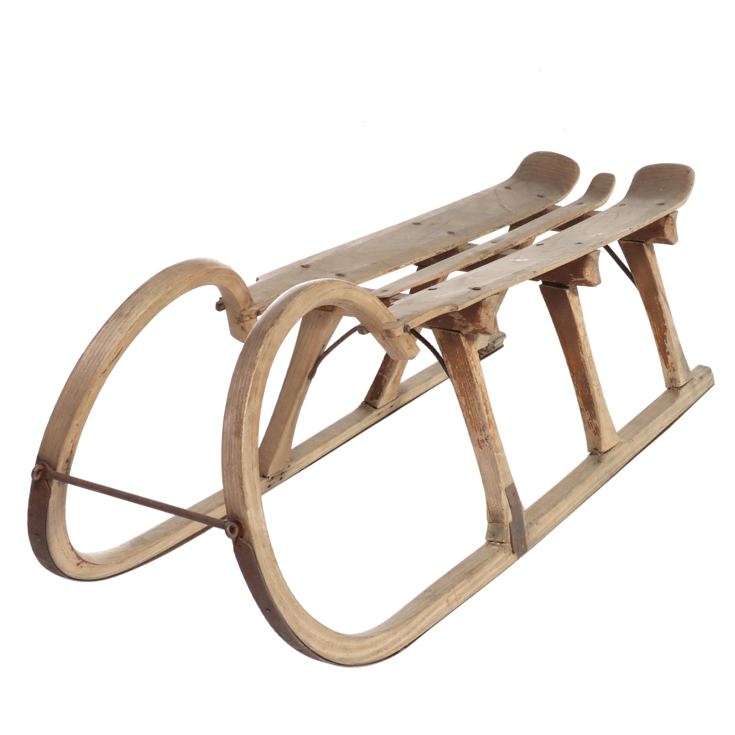 "Horned" Wooden Snow Sled, Early to Mid 20th Century